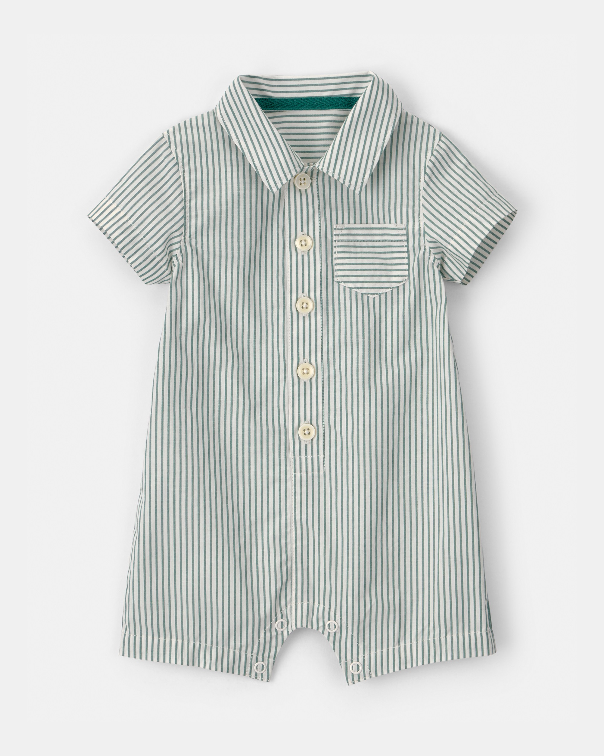Baby Boy Collared Stripe Short-Sleeve Romper - Green/White
