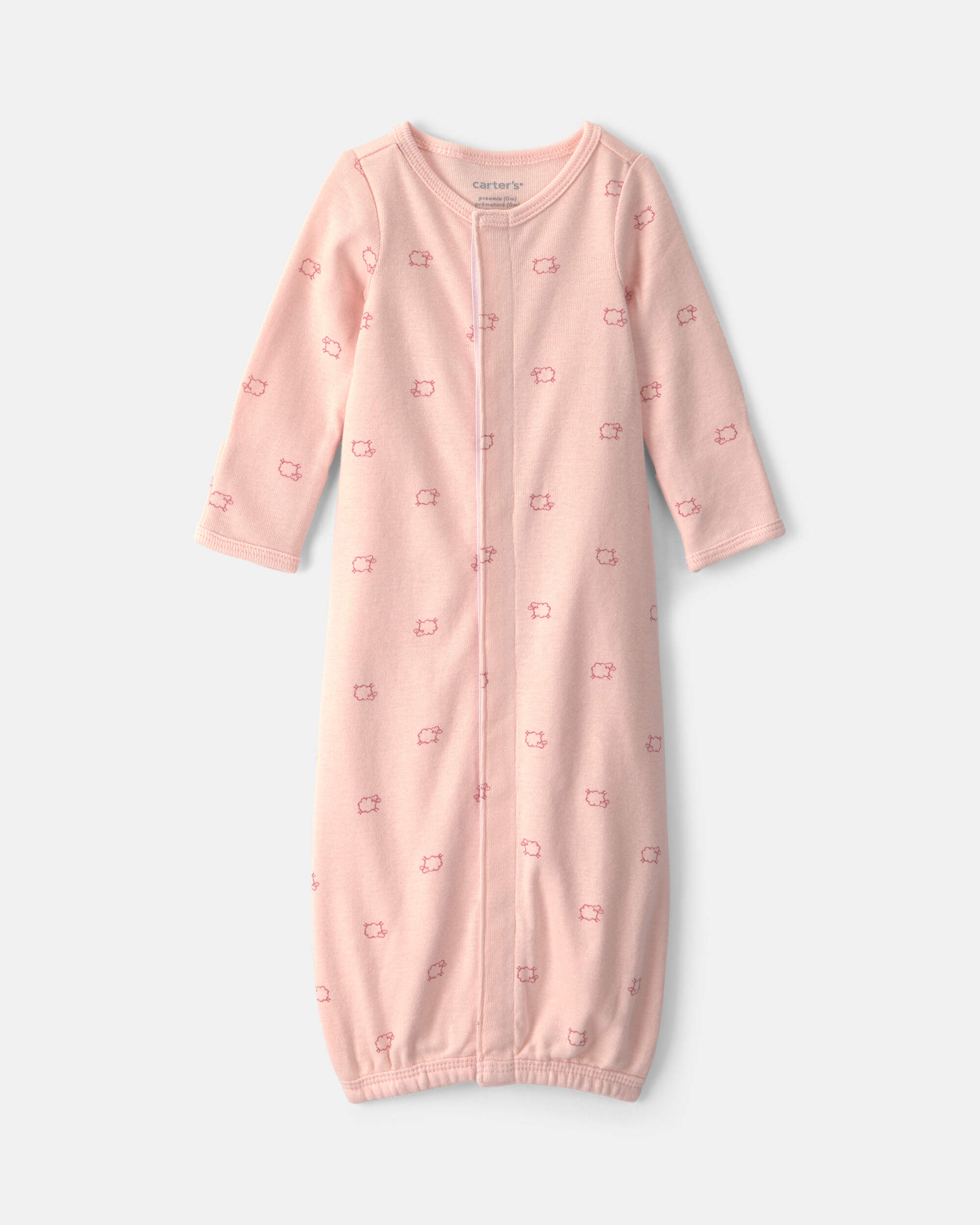 Baby Girl Sheep Long-Sleeve Sleeper Gown - Pink