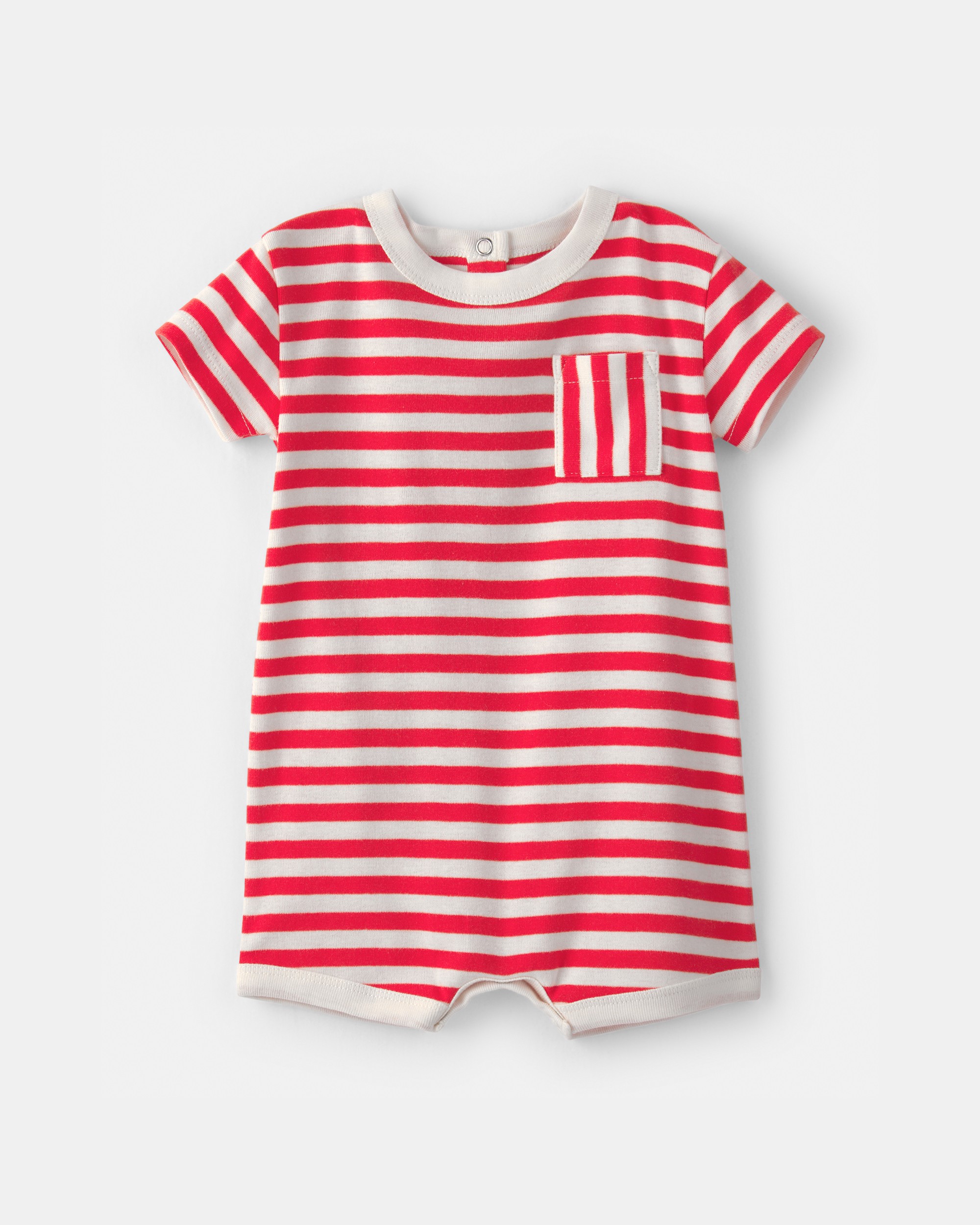 Baby Stripe Short-Sleeve Romper - Red/White