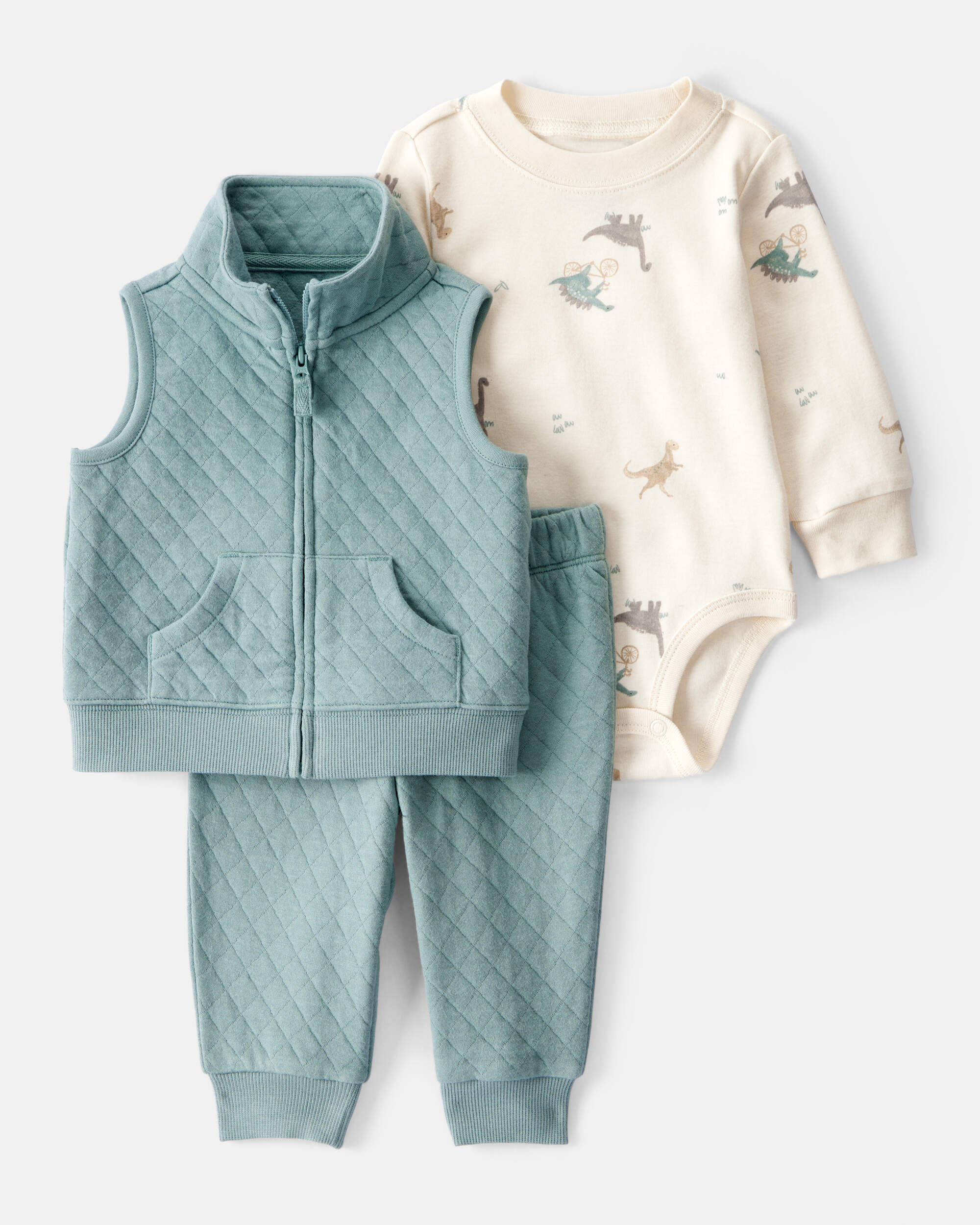 Baby 3-Piece Quilted Little Vest Set