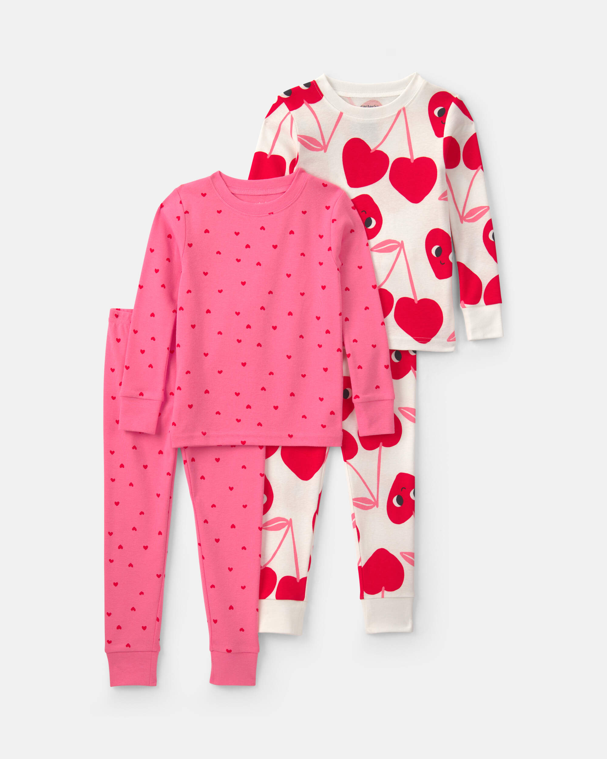 Toddler Girl 4 PC Cotton Pyjamas Red Cherries Pink Hearts