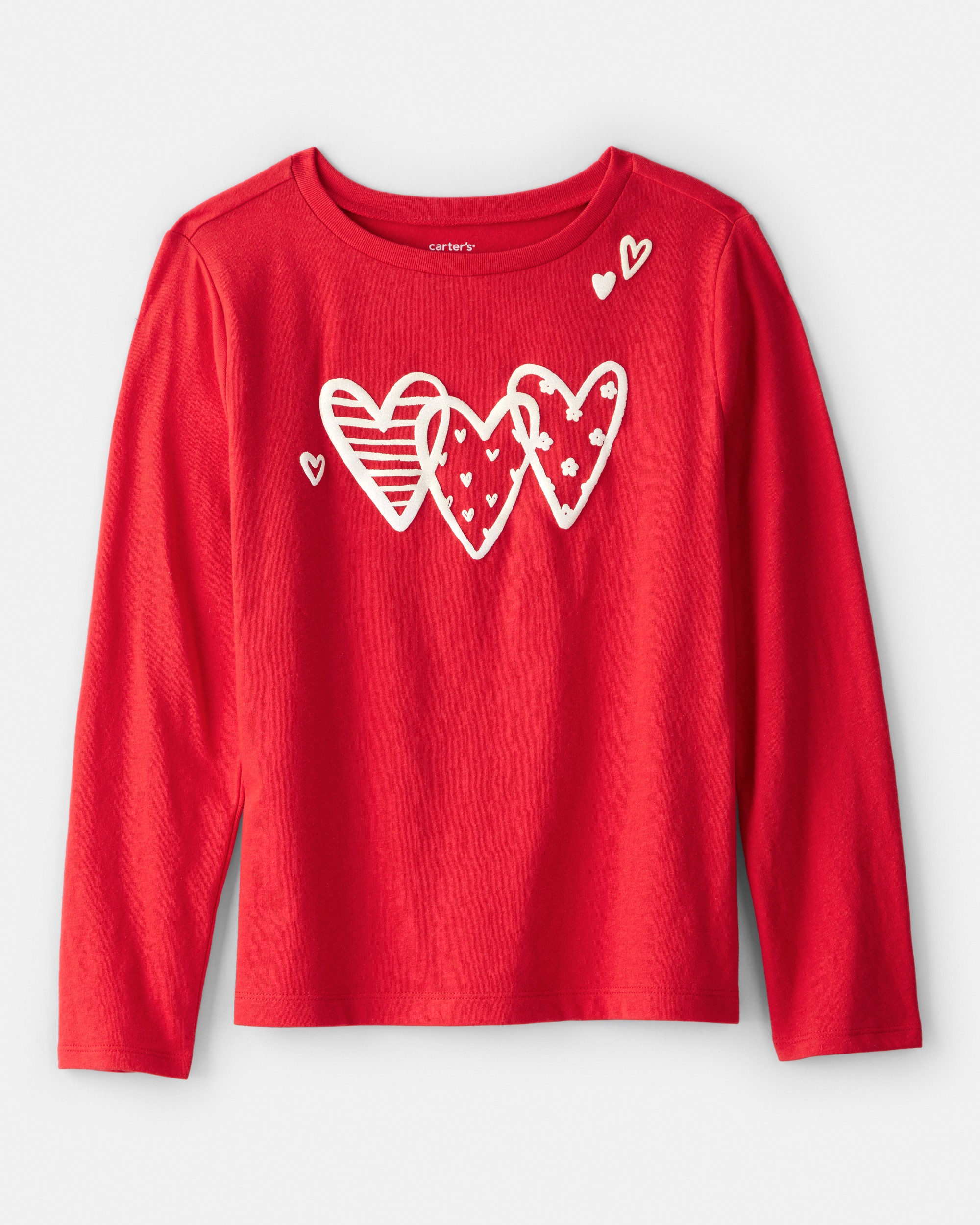 Girls Valentine Heart Long-Sleeve Graphic Tee - Red
