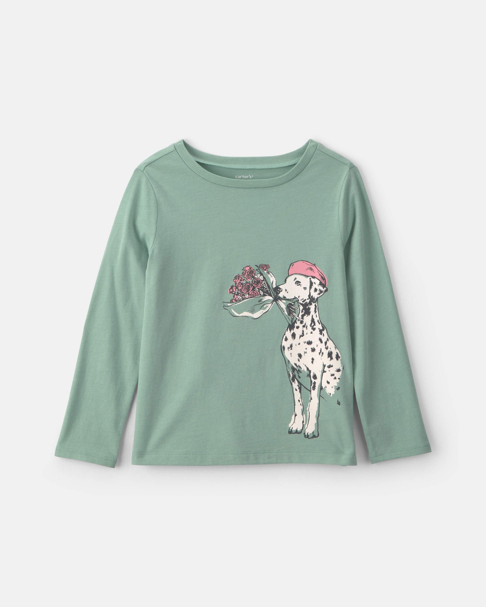 Girls Parisian Dog Long-Sleeve Graphic Tee - Green