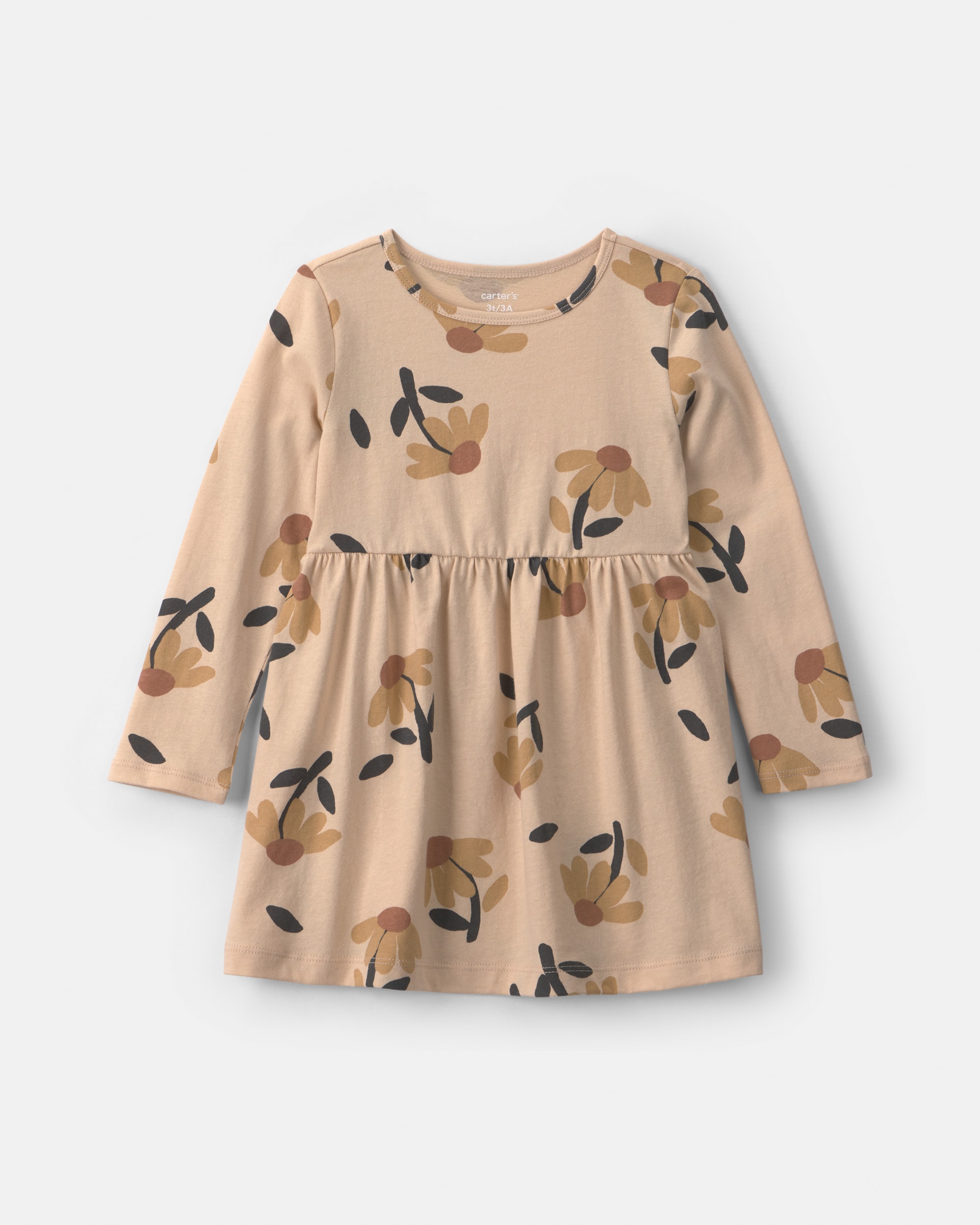 Toddler Girl Floral Long-Sleeve Dress - Tan