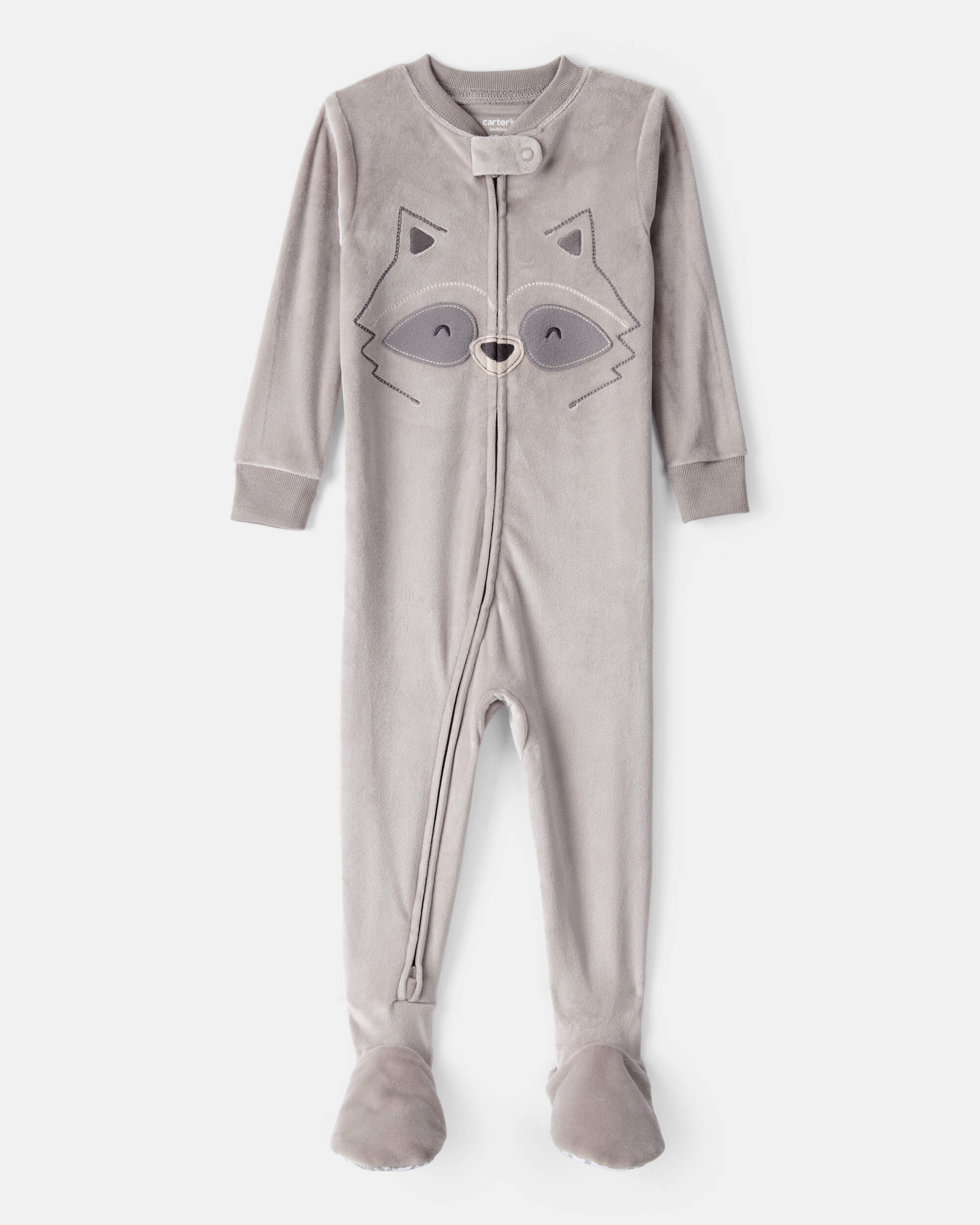 Toddler Boy Raccoon DreamPlush Long-Sleeve Snug Fit 1-Piece Pajamas - Grey