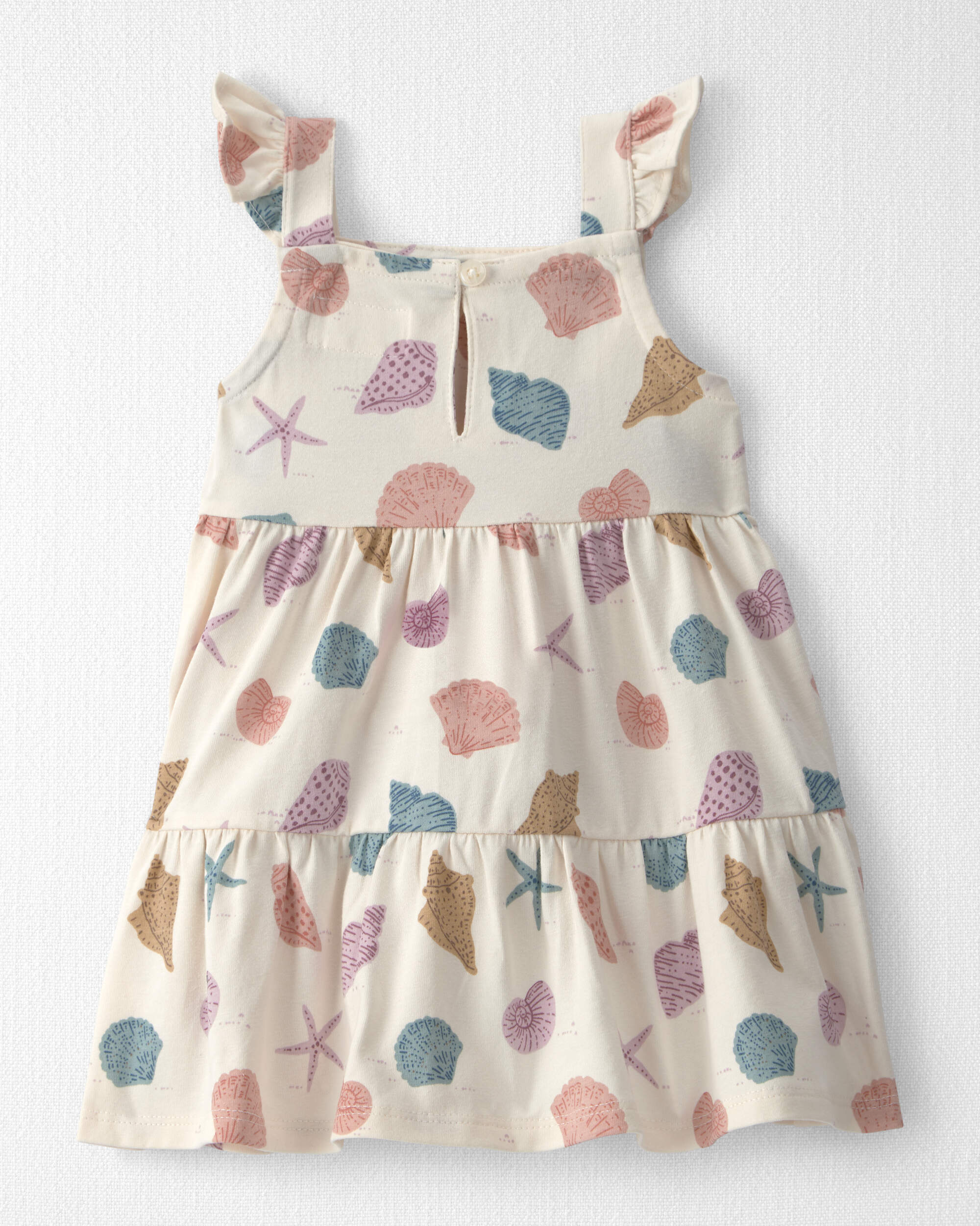 B&eacute;b&eacute; fille - Robe &agrave; &eacute;tages en coton biologique &agrave; motif de coquillages, , hi-res