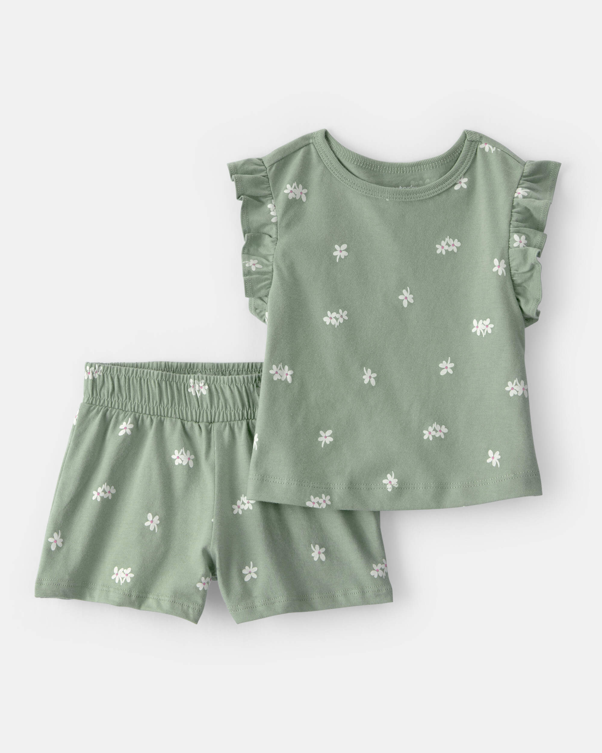 Baby Girl 2-Piece Floral Top & Short Set - Green