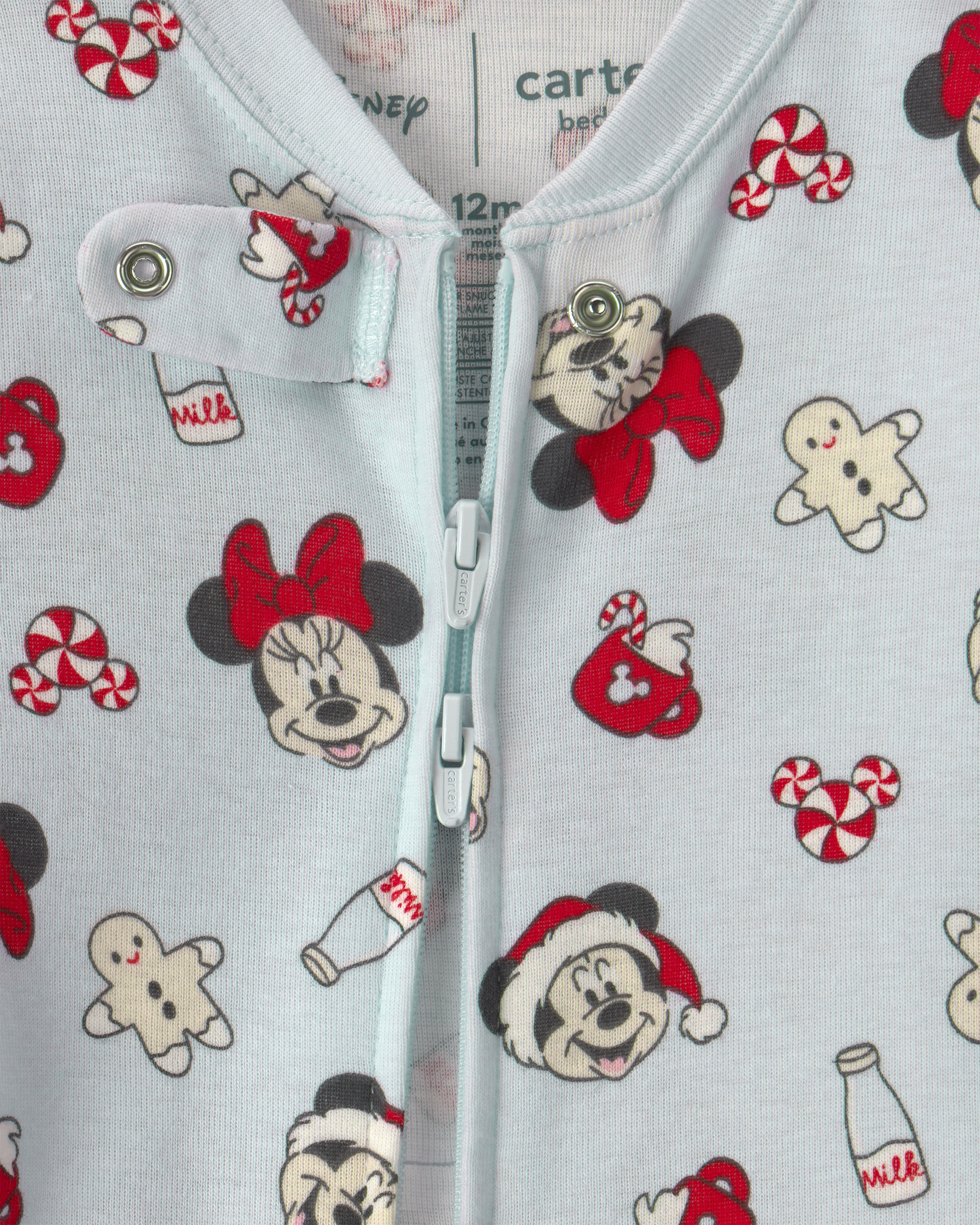 Baby 1-Piece Disney Mickey Mouse Christmas 100% Cotton Snug Fit Footed Pyjama - Blue