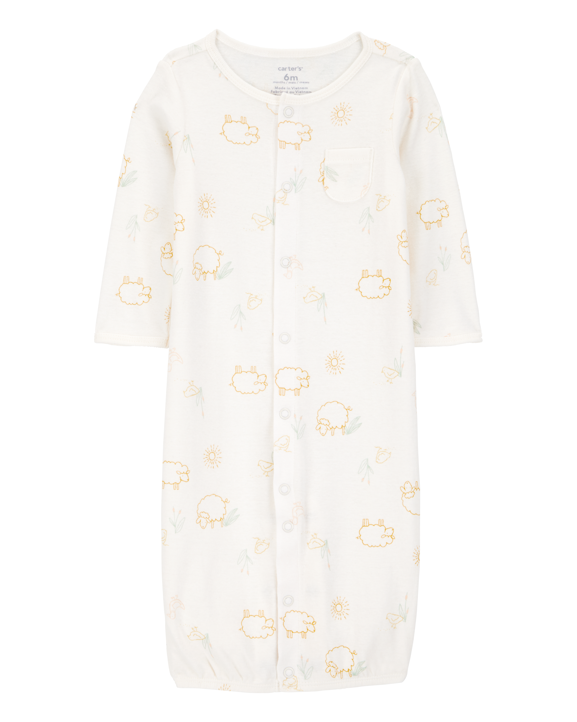 Baby Girl 3-Piece Barnyard Converter Gown & Cap Set - Ivory