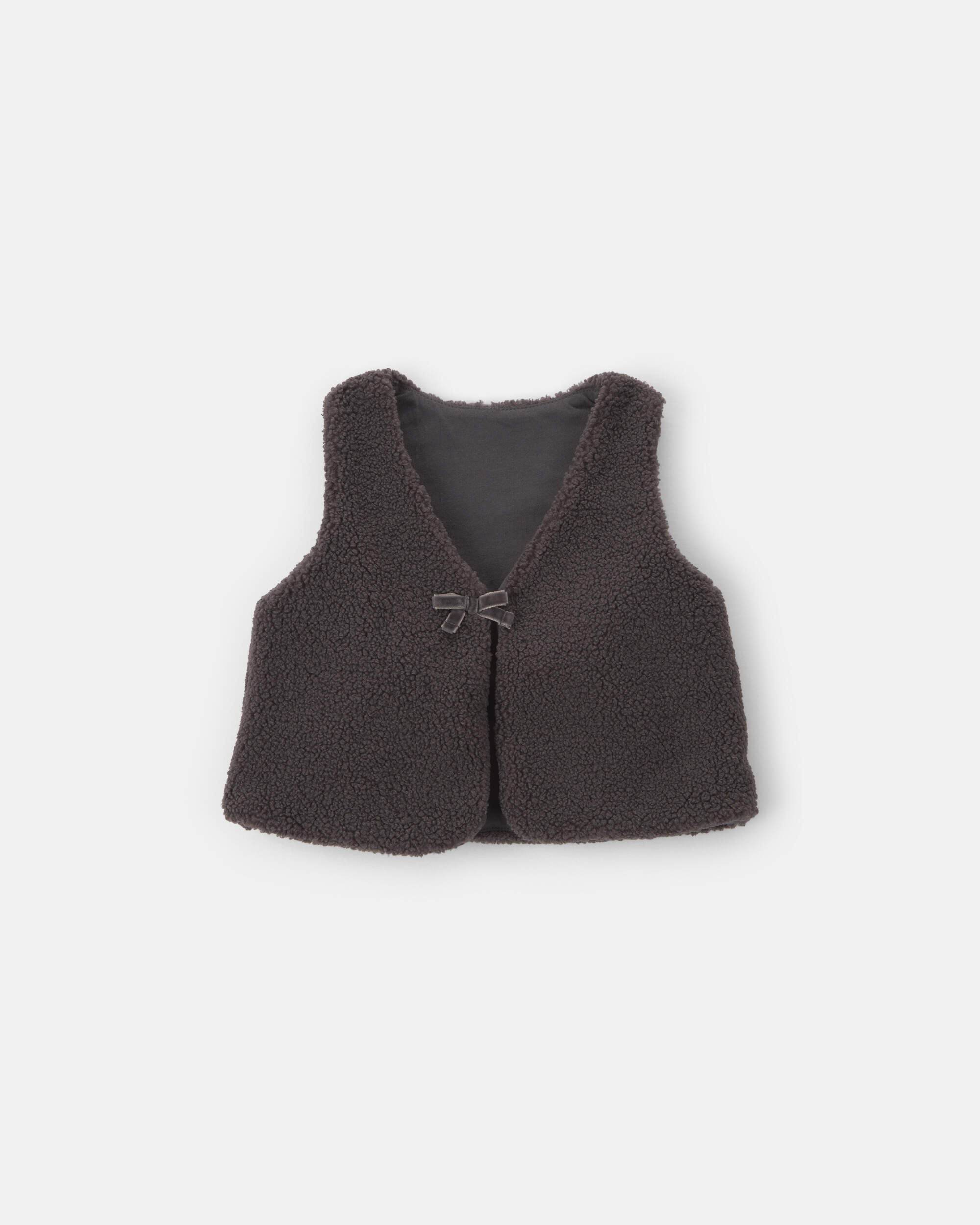 Toddler Girl Bow Teddy Fleece Vest - Black