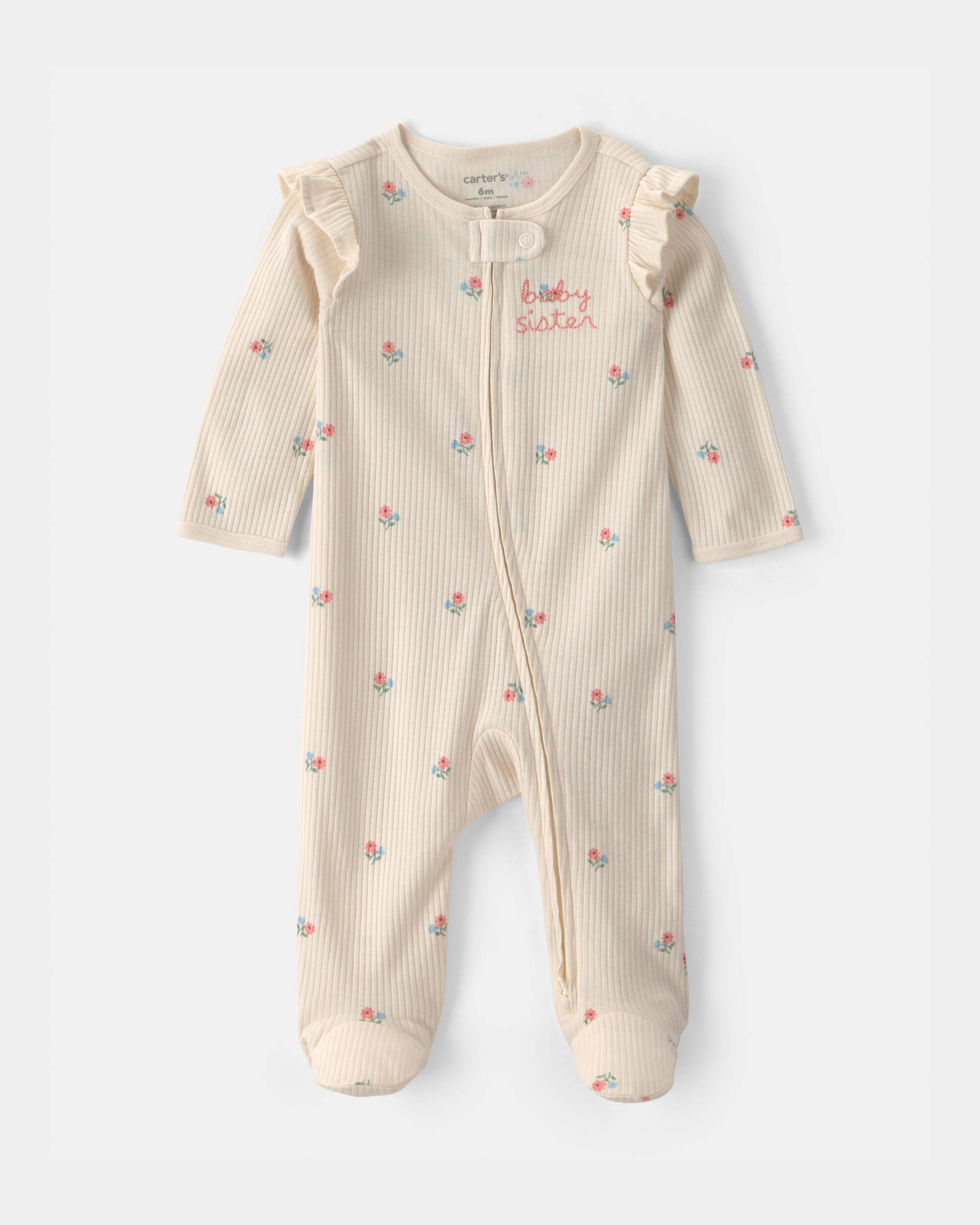 Baby Girl Sister' Cotton 2-Way Zip Sleeper - Ivory
