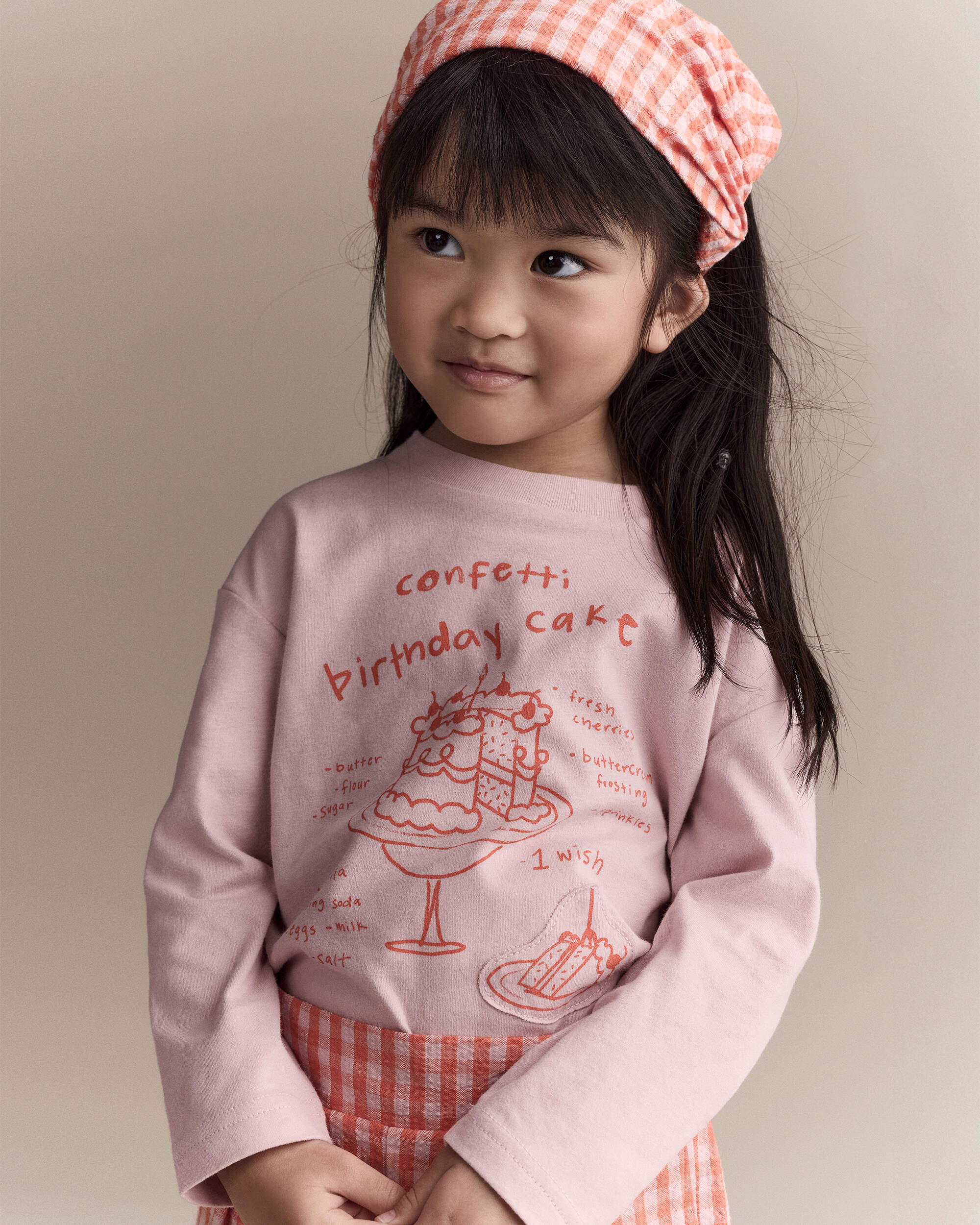 Toddler Girl Birthday Cake Long-Sleeve Relaxed Graphic Tee - Light Pink
