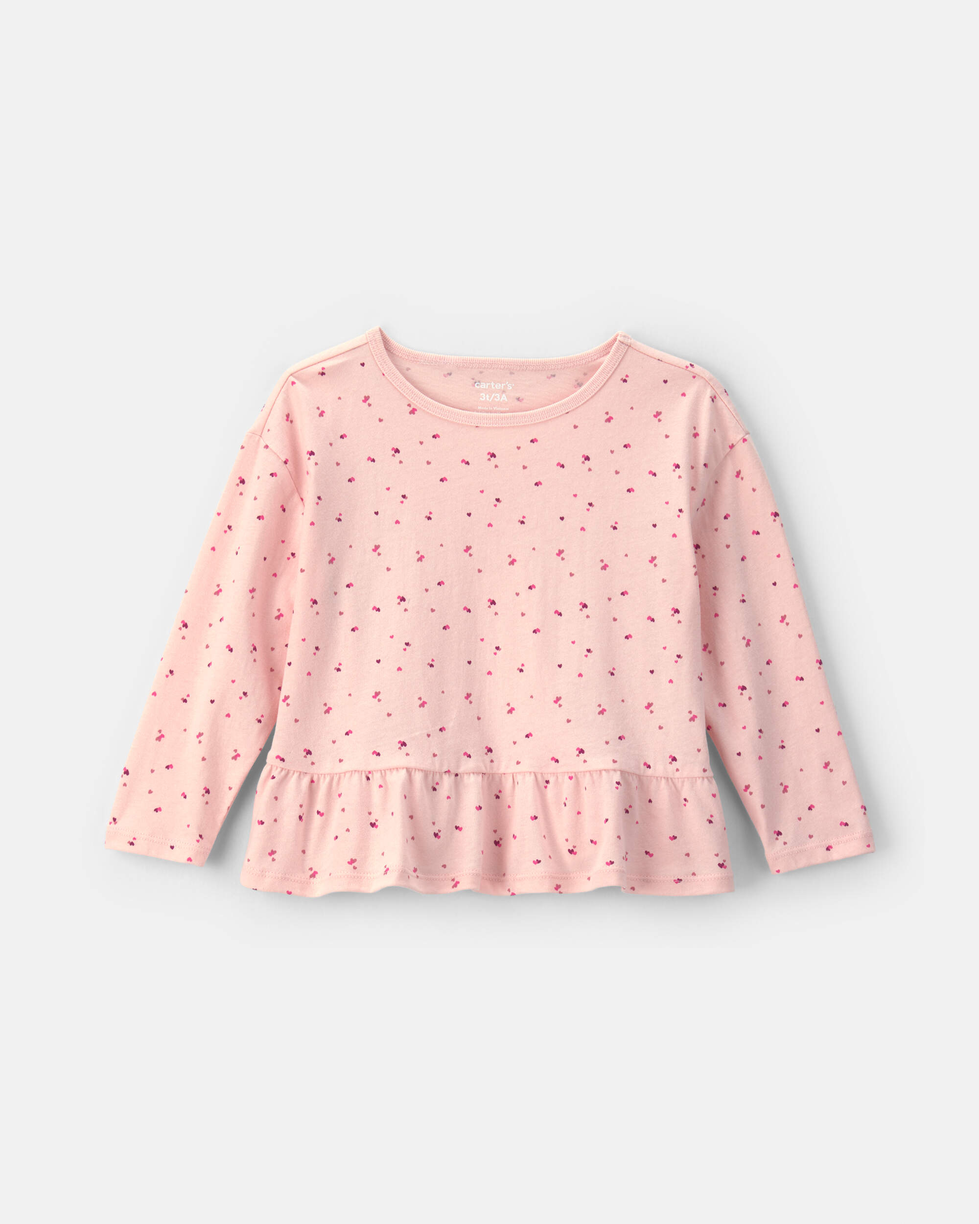 Toddler Girl Heart Long-Sleeve Peplum Top - Pink