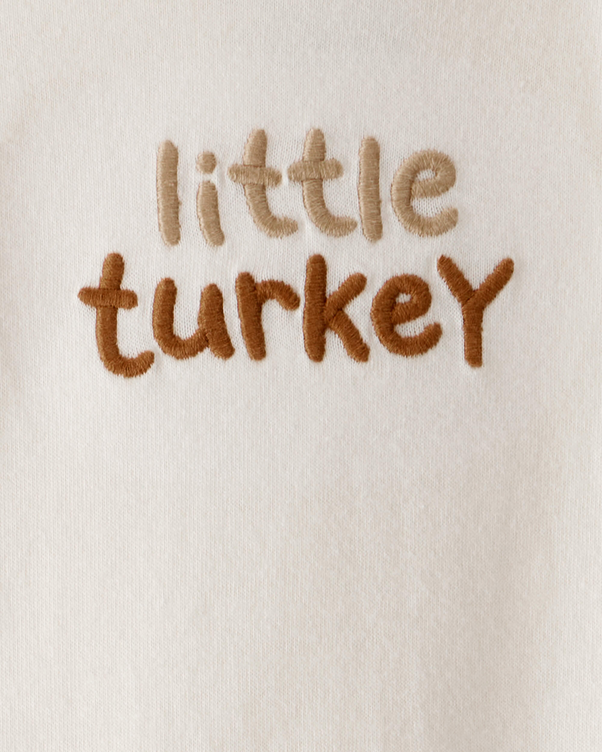 Baby Thanksgiving Little Turkey Cotton Long-Sleeve Graphic Bodysuit - Cream