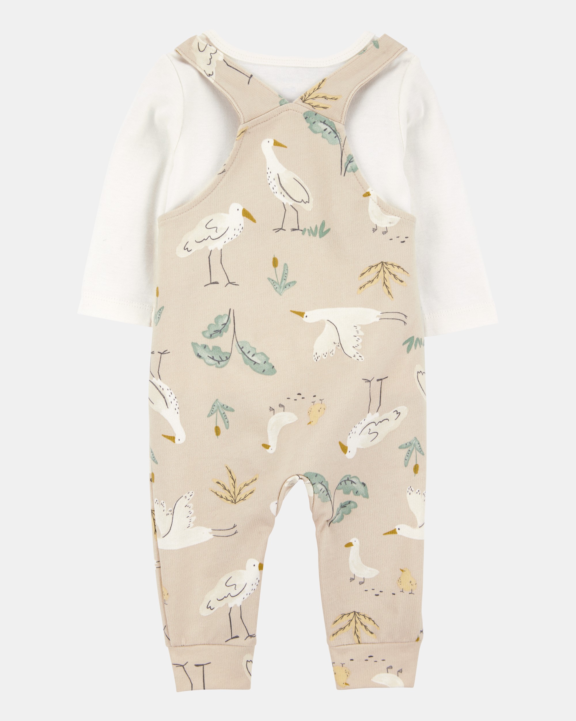 Baby 2-Piece Bird Print Long-Sleeve Tee & Overall Set