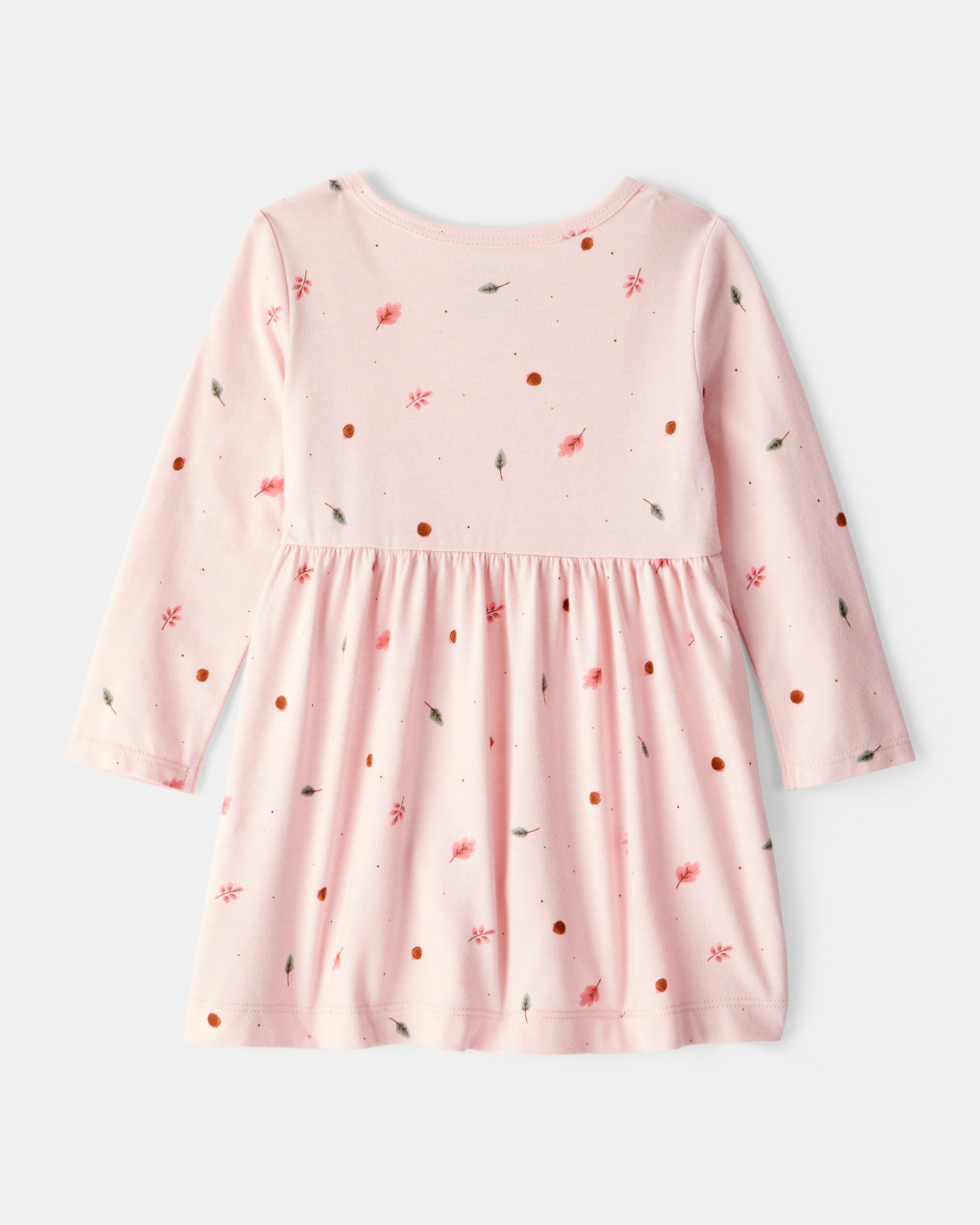 Baby Girl Leaf Print Long Sleeve Dress - Pink