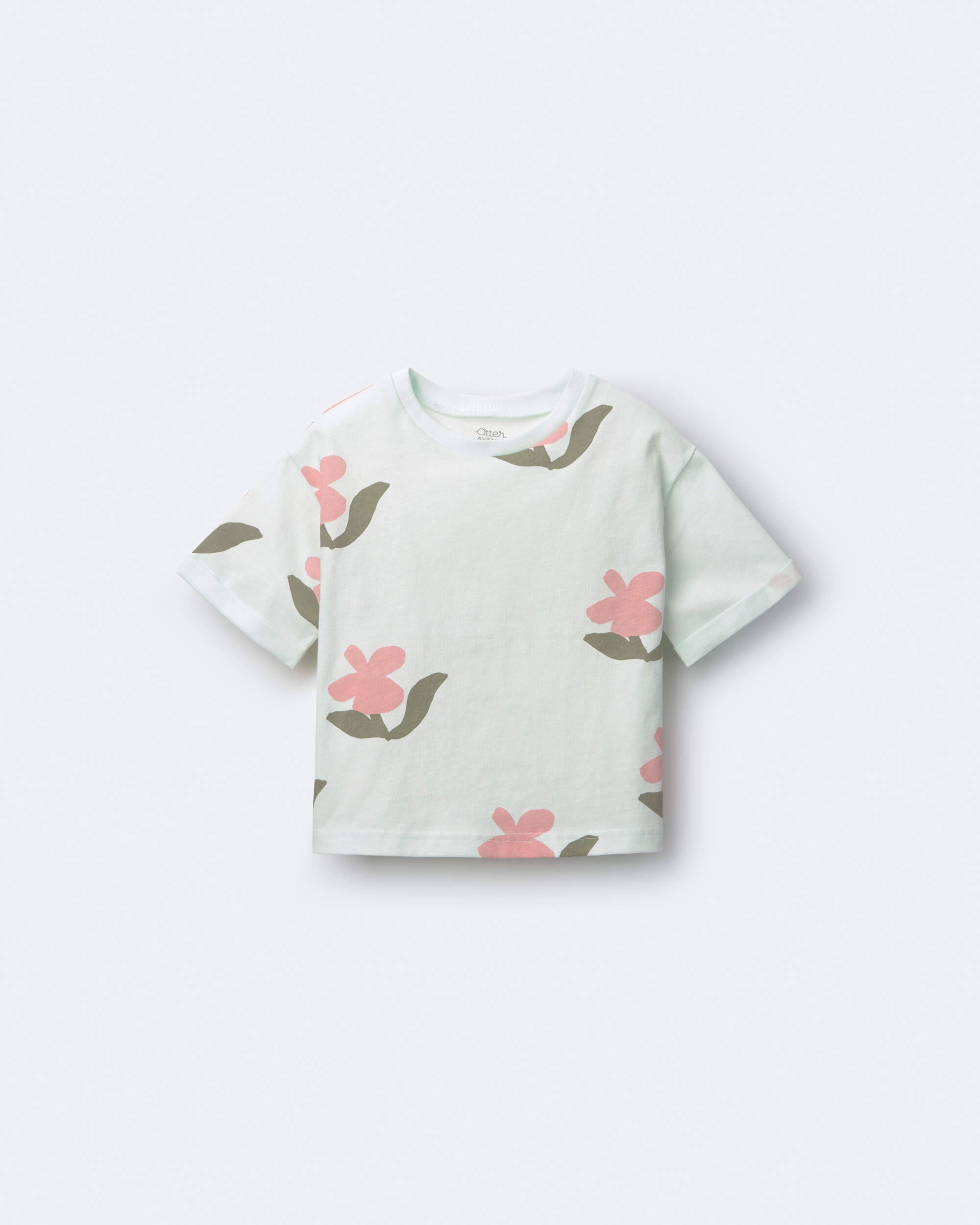 Toddler Girl Rolled Cuff Tee Floral Print - Light Green