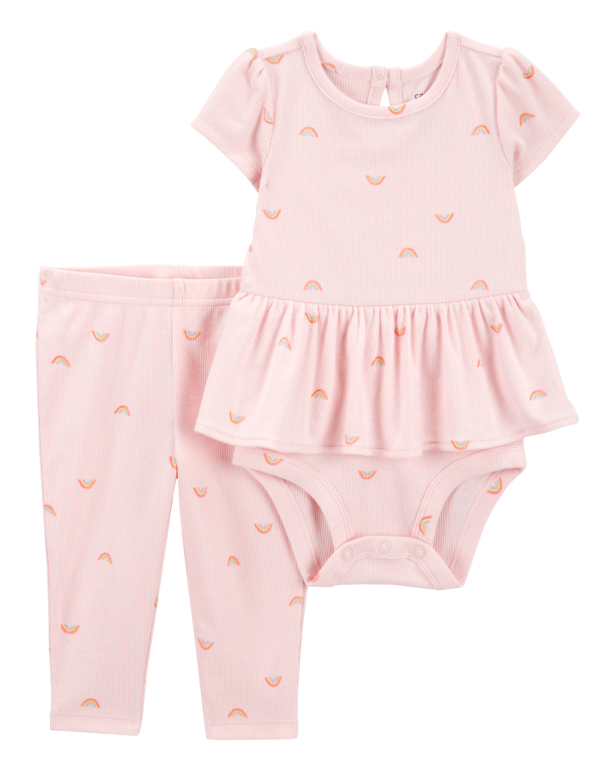 Baby 2-Piece Rainbow Peplum Bodysuit Pant Set - Pink