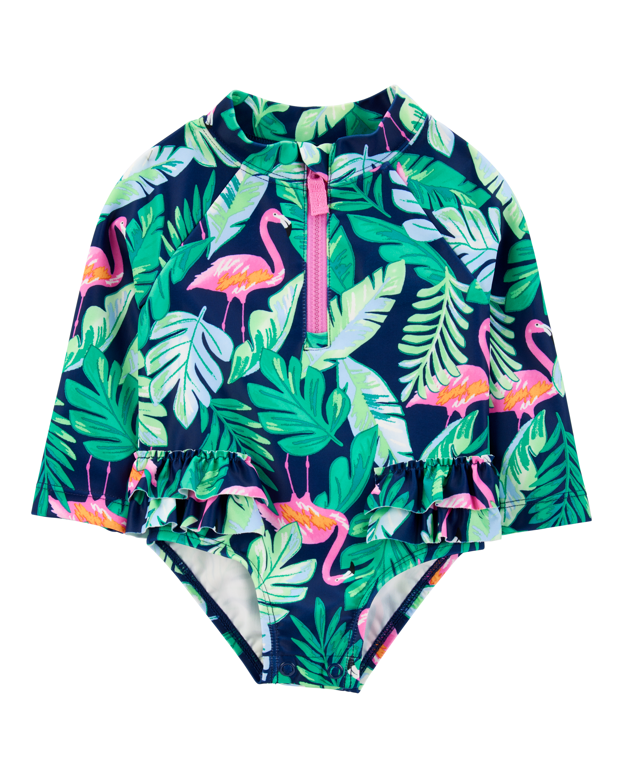 Baby 1-Piece Tropical Flamingo Long-Sleeve Rashguard Swimsuit