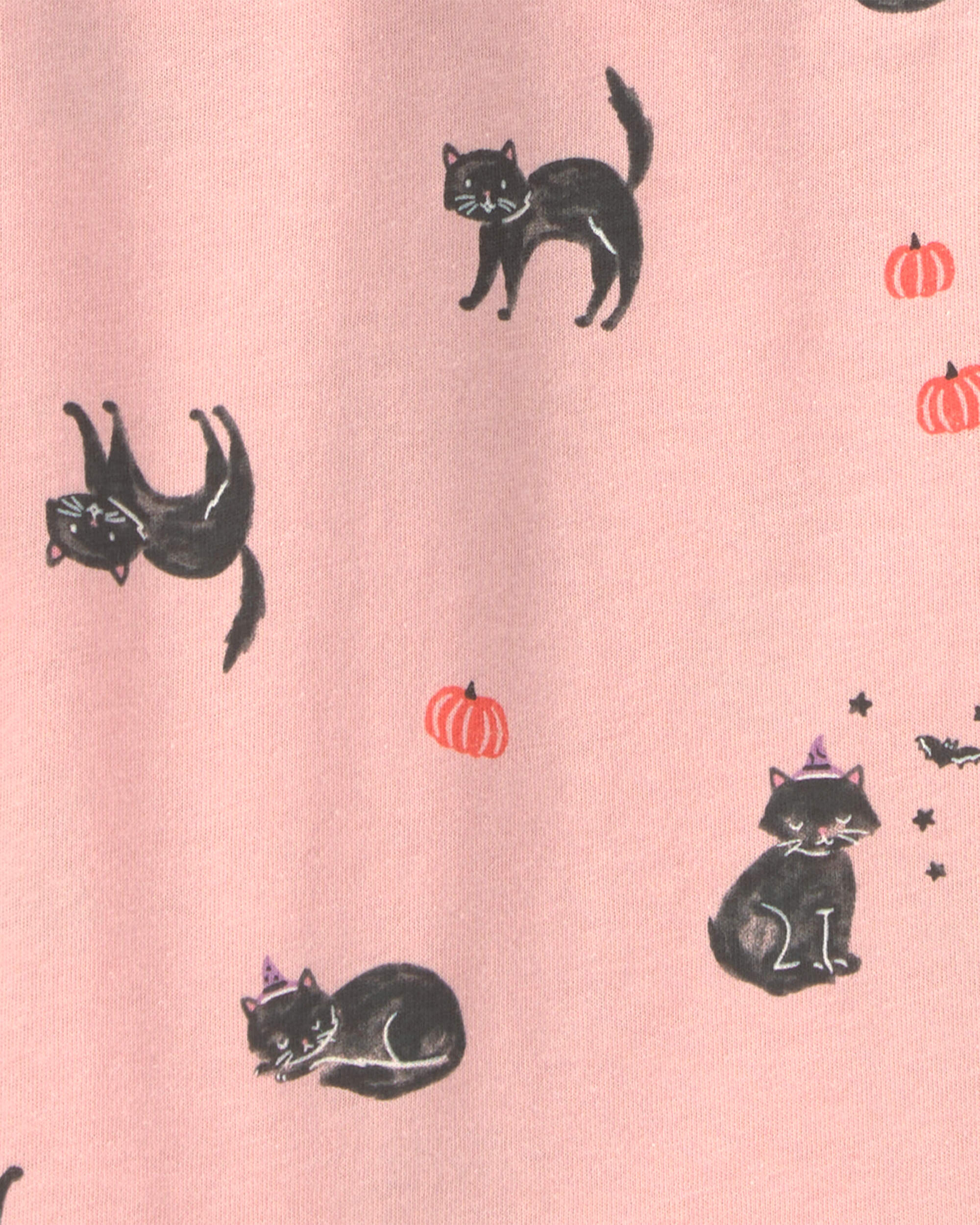 Toddler Girl Halloween Cat Long-Sleeve Peplum Top - Pink