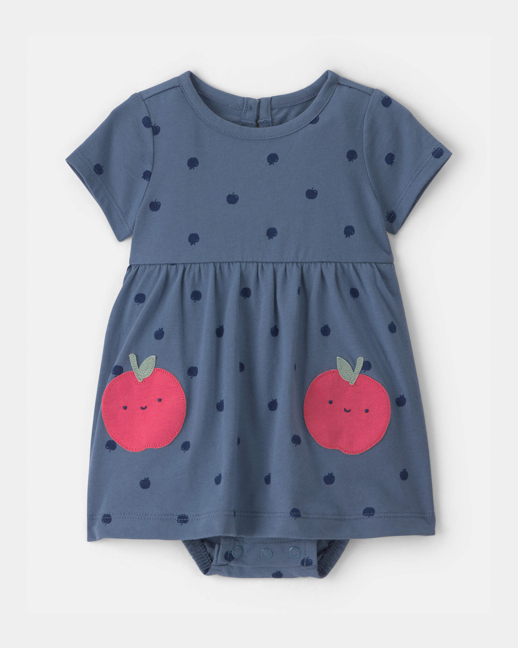 Baby Girl Apple Bodysuit Dress - Blue