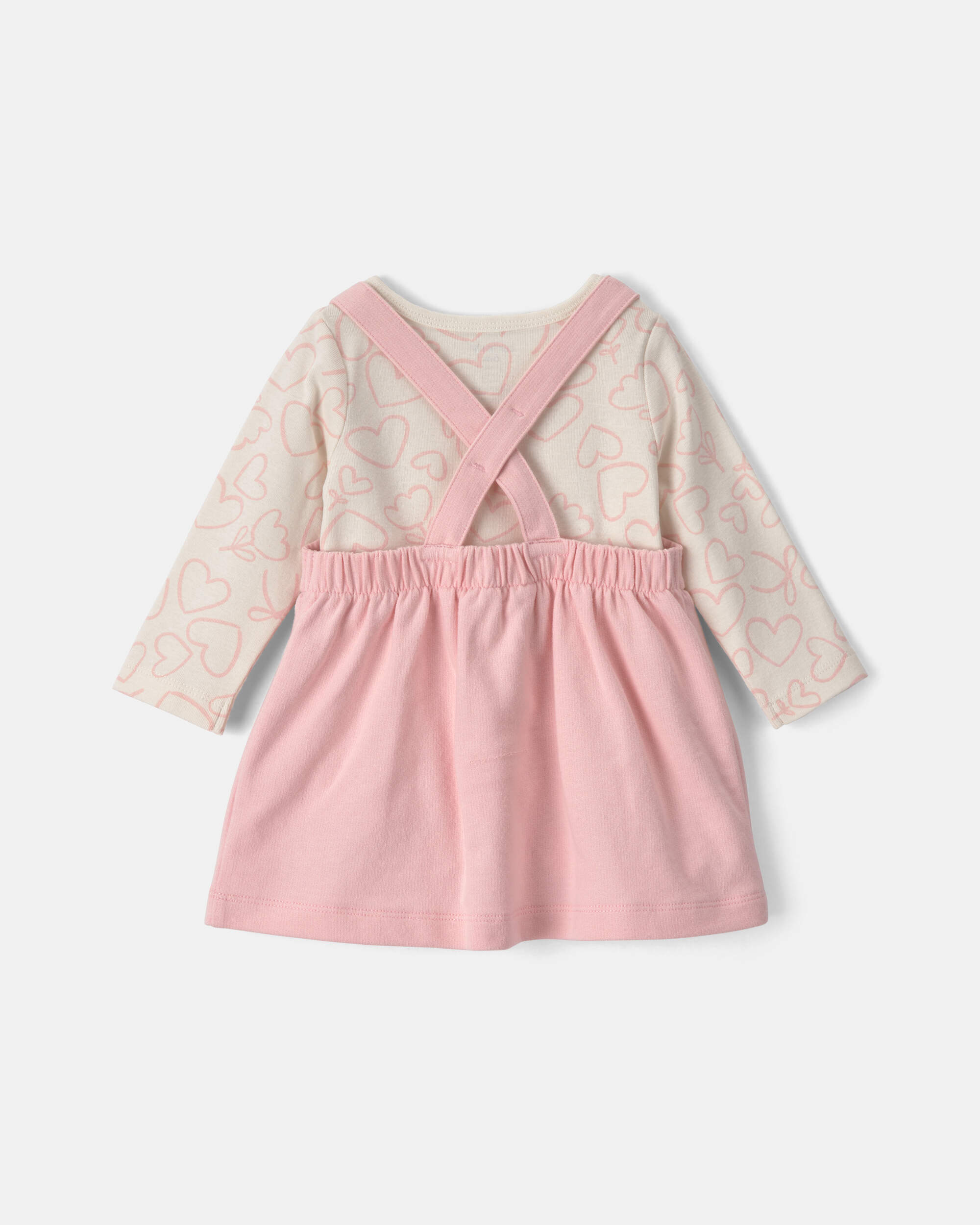 Baby Girl 3-Piece Heart Valentine's Day French Terry Long-Sleeve Dress Set - Pink/Cream