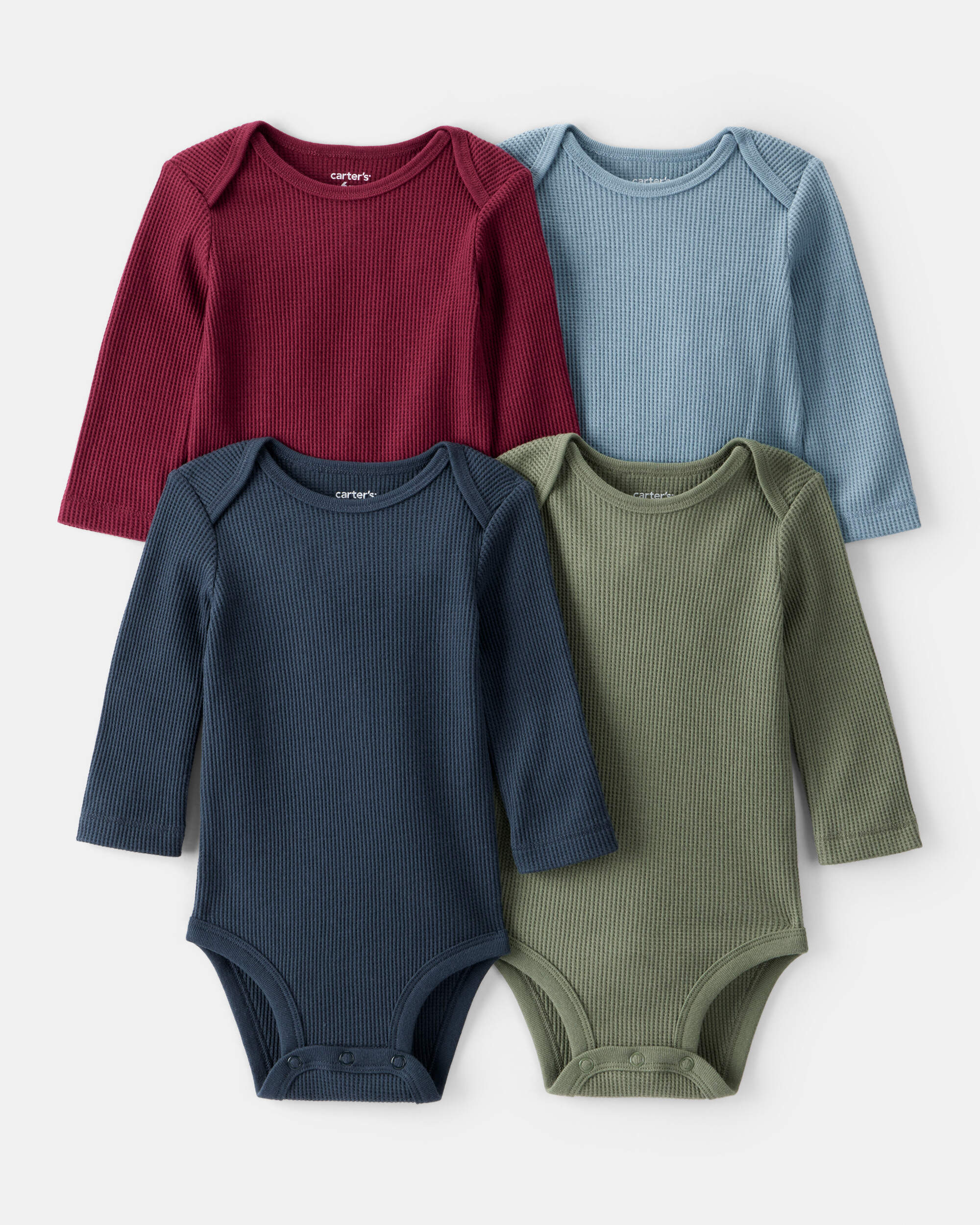 Baby Boy 4-Pack Long-Sleeve Multipack Bodysuits - Blue/Red/Navy/Green