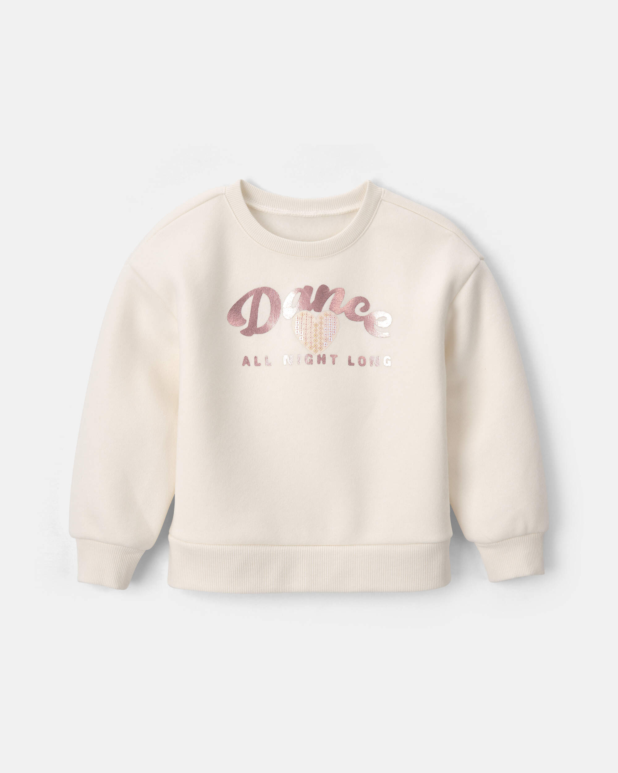 Toddler Girl 'Dance All Night Long' Heart Fleece Pullover Sweatshirt - Cream