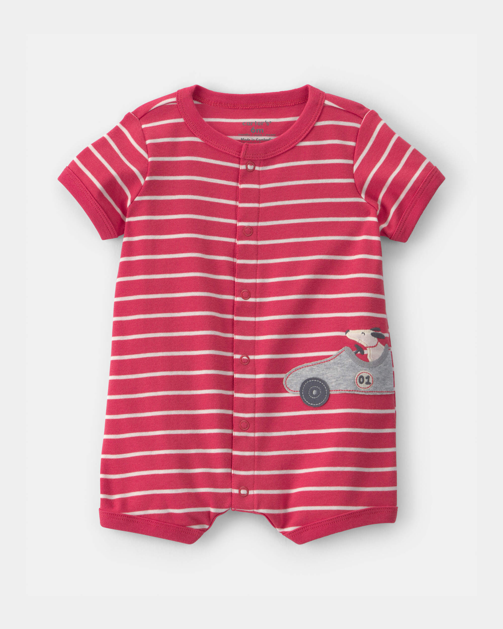 Baby Boy Race Car Striped Romper - Red