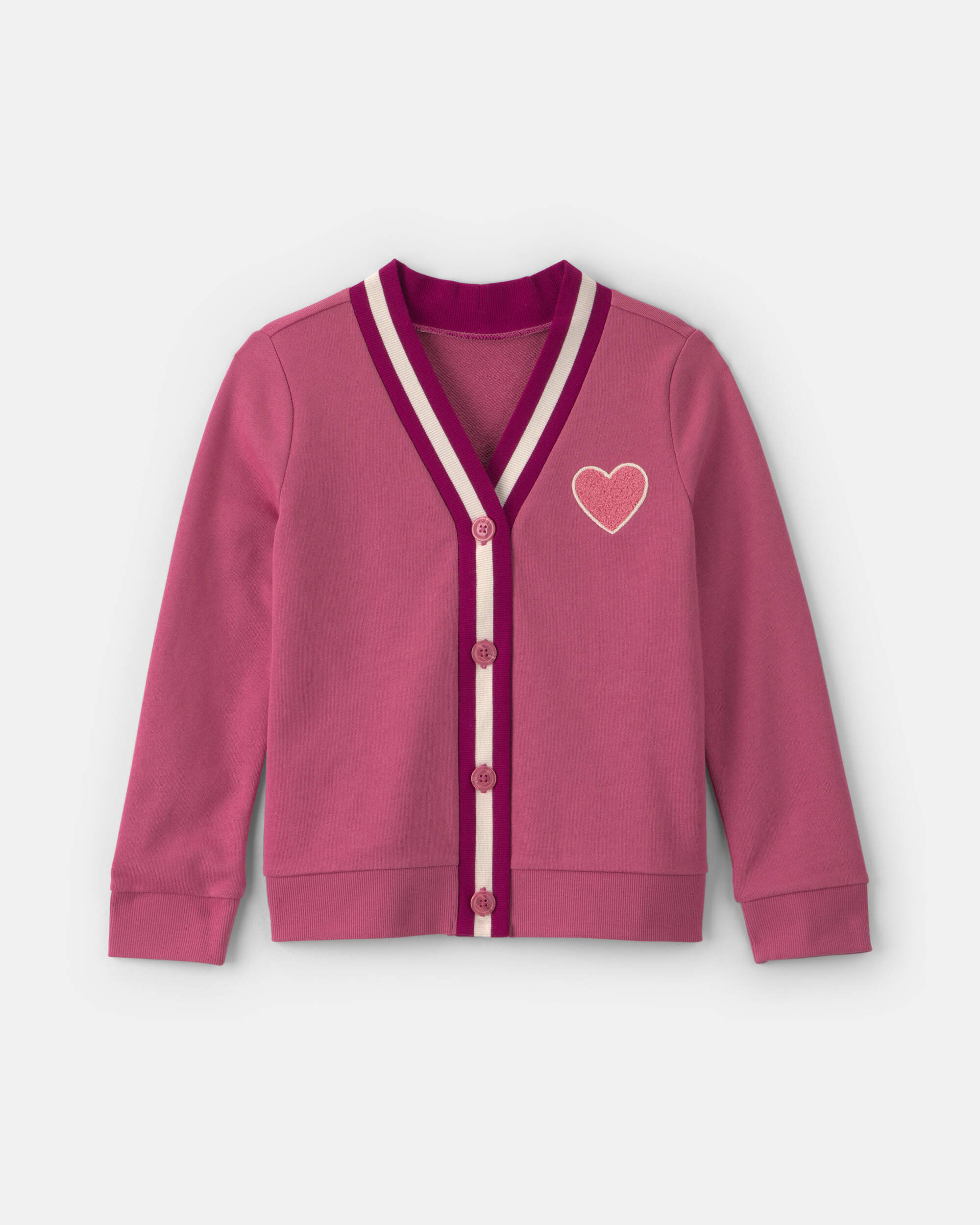 Girls Heart French Terry Cardigan Sweater - Pink