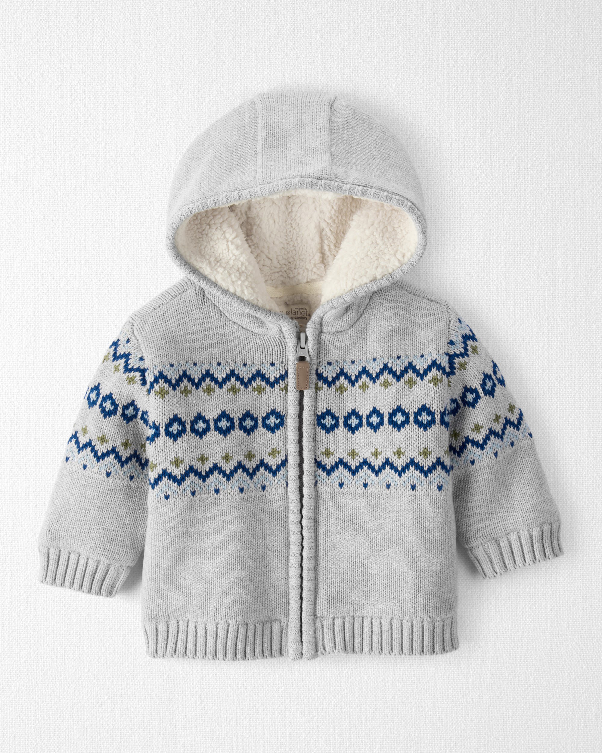 Baby Boy Organic Cotton Fair Isle Sweater Knit Jacket