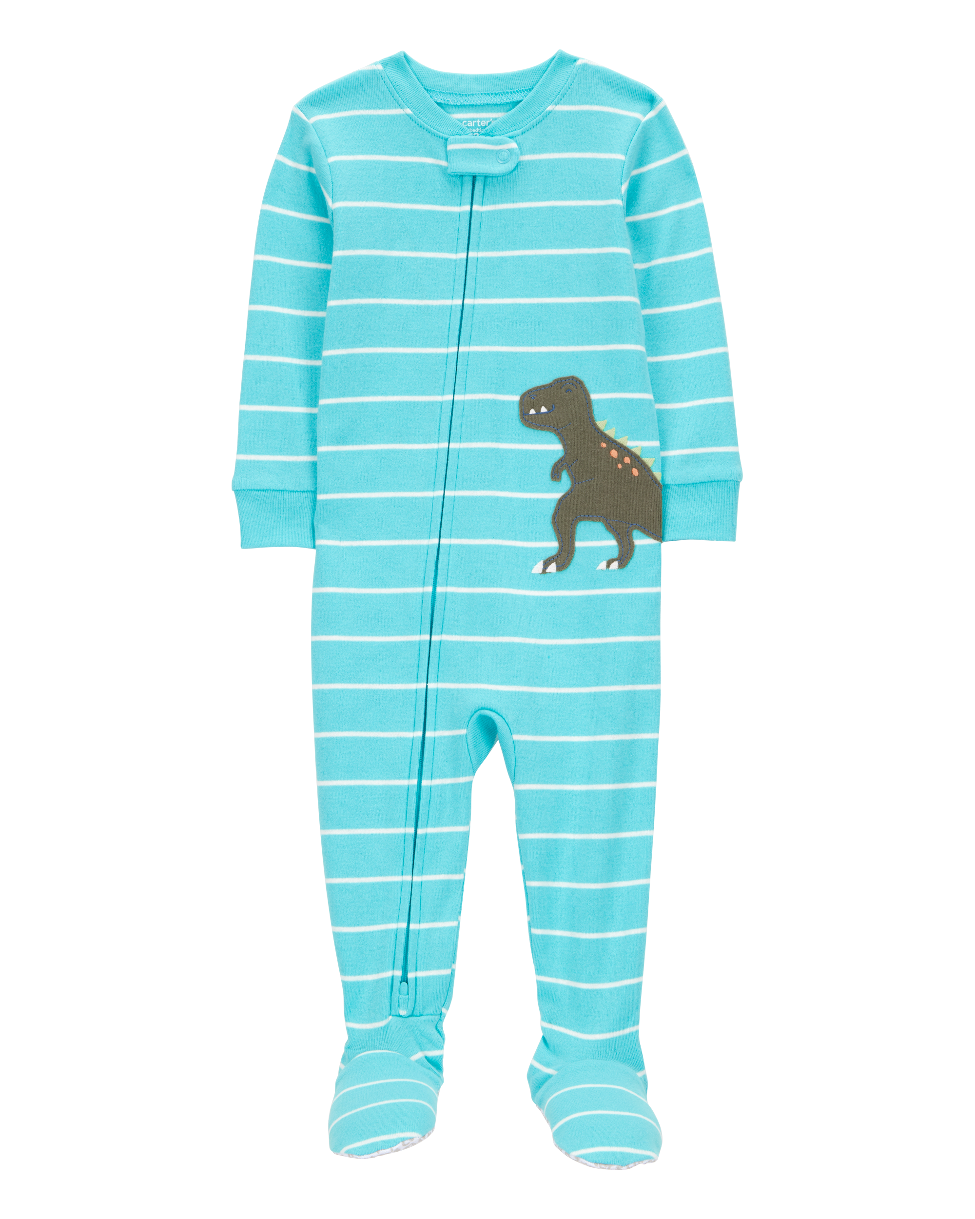 Baby 1-Piece Striped Dinosaur Print 100% Snug Fit Cotton Footie Pyjamas