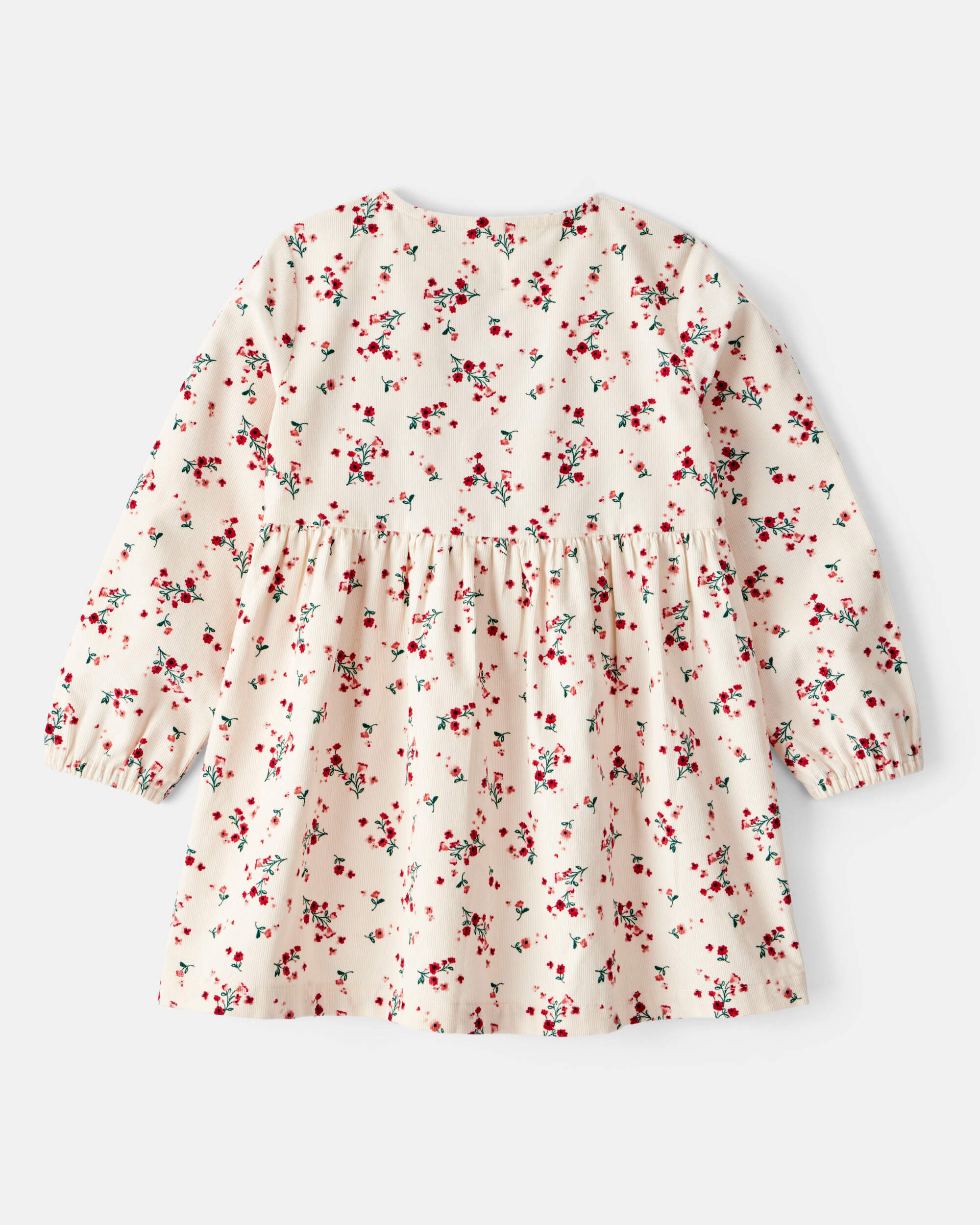 Toddler Girl Floral Print Corduroy Long-Sleeve Dress - White