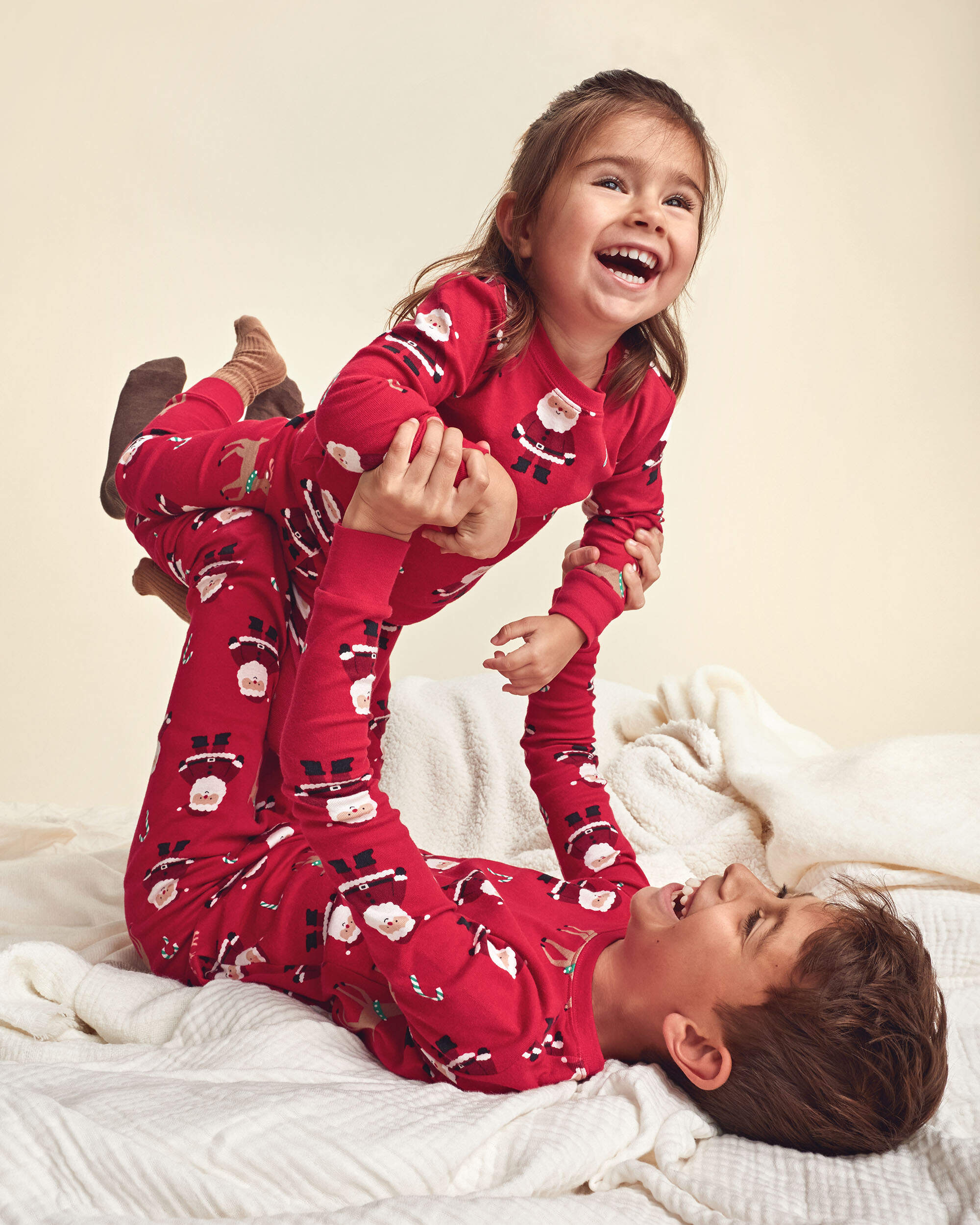 Toddler 2-Piece Beige Santa Christmas 100% Cotton Snug Fit Pyjama Set - Red, , hi-res
