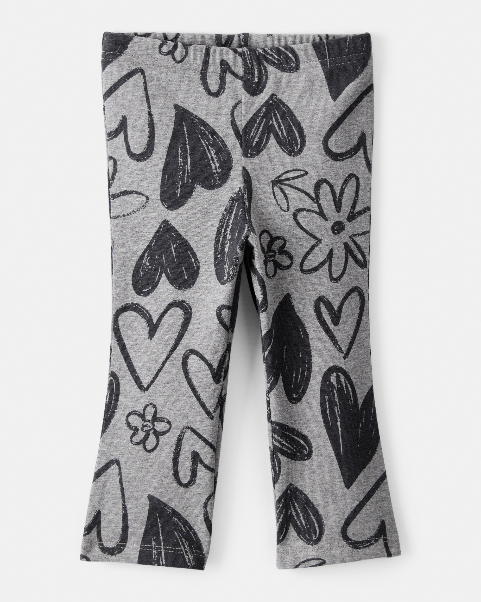 Baby Girl Heart Pull-On Flare Stretch Rib Leggings - Grey