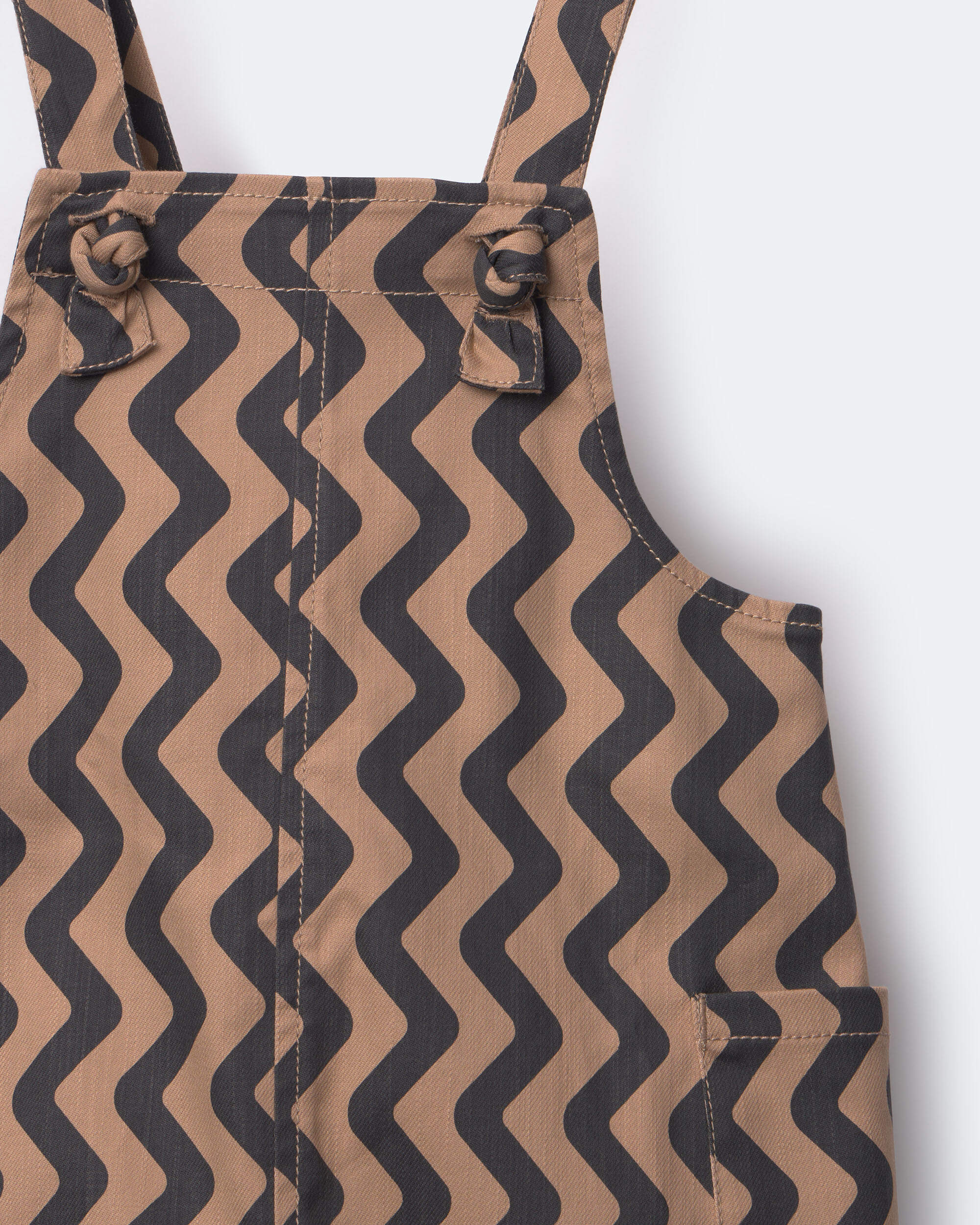 Toddler Chevron Knot-Tie Overalls - Tan