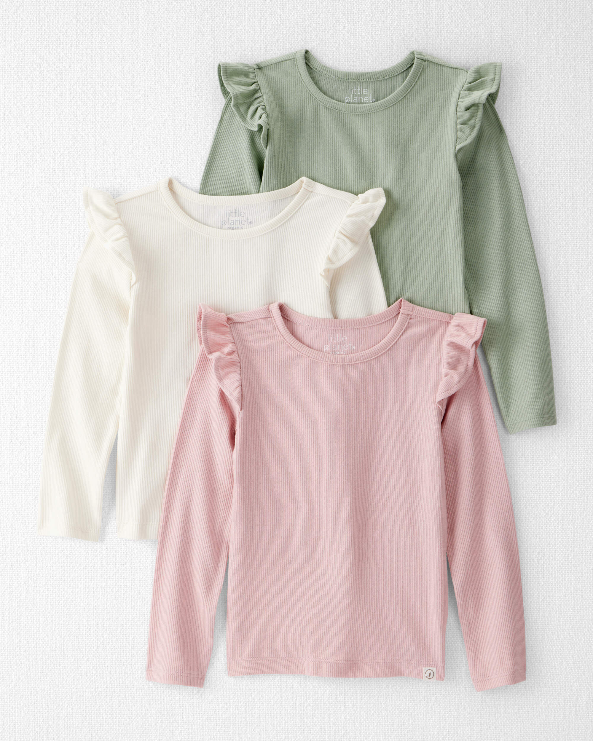Toddler 3-Pack Organic Cotton Flutter Long-Sleeve Shirts