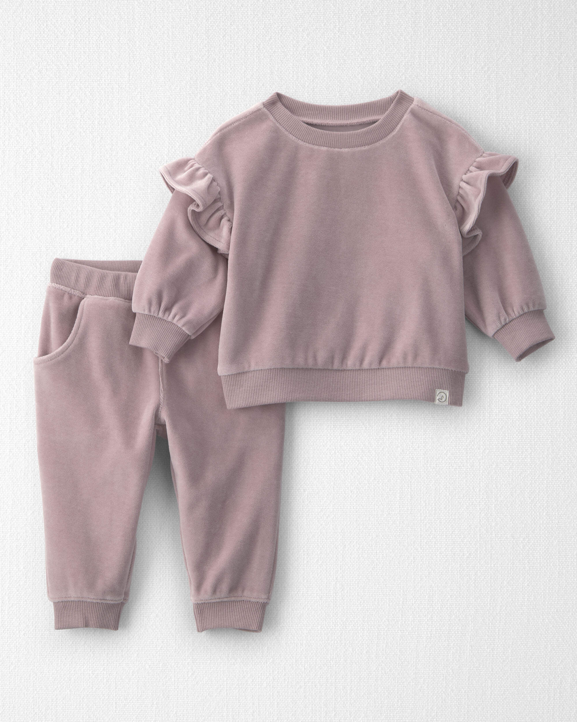 Baby Girl 2-Piece Organic Cotton Velour Top & Pant Set