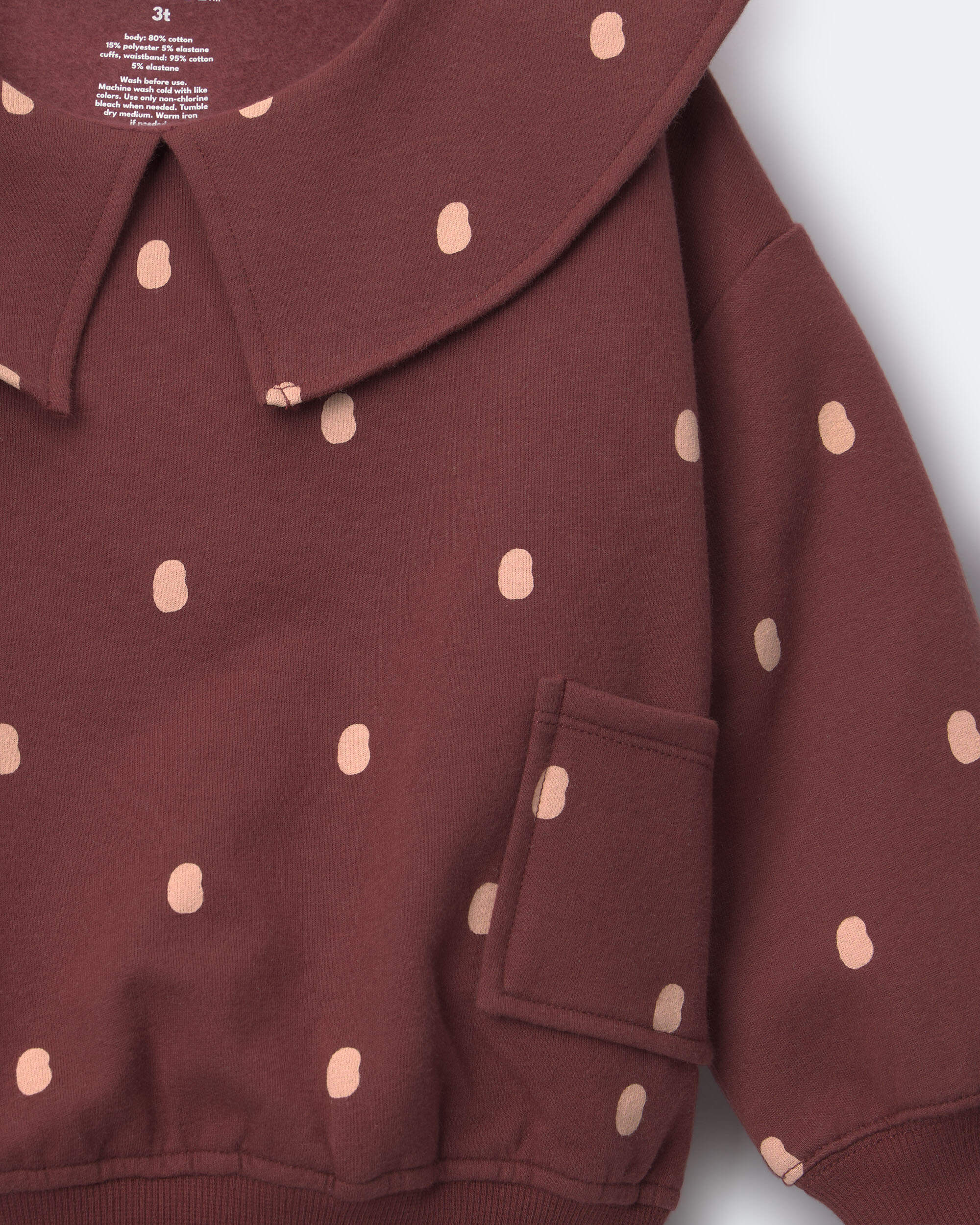 Toddler Girl Peter Pan Collar Pullover with Otter Pockets Polka Dots - Burgundy