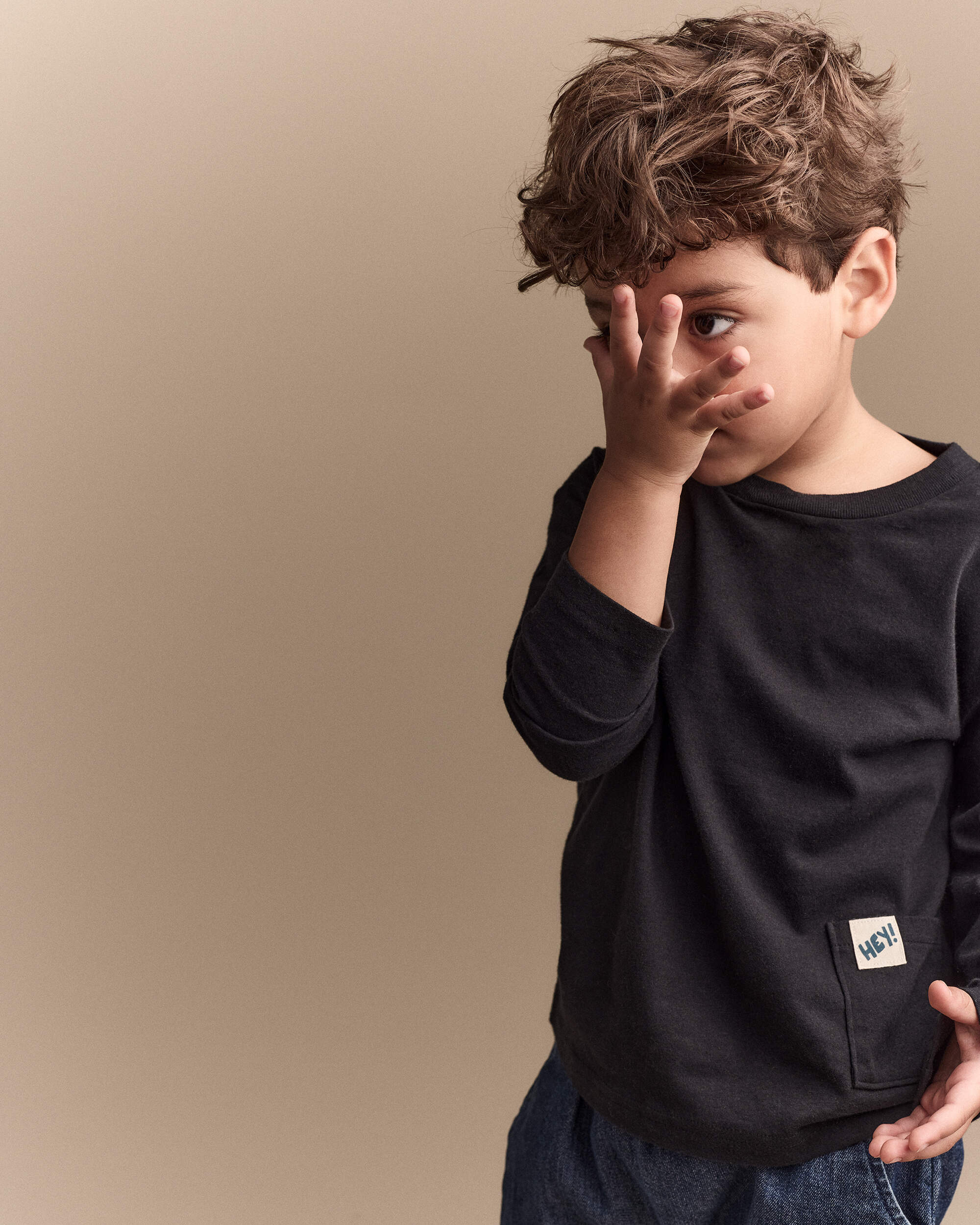 Toddler Hey Long-Sleeve Pocket Graphic Tee - Black