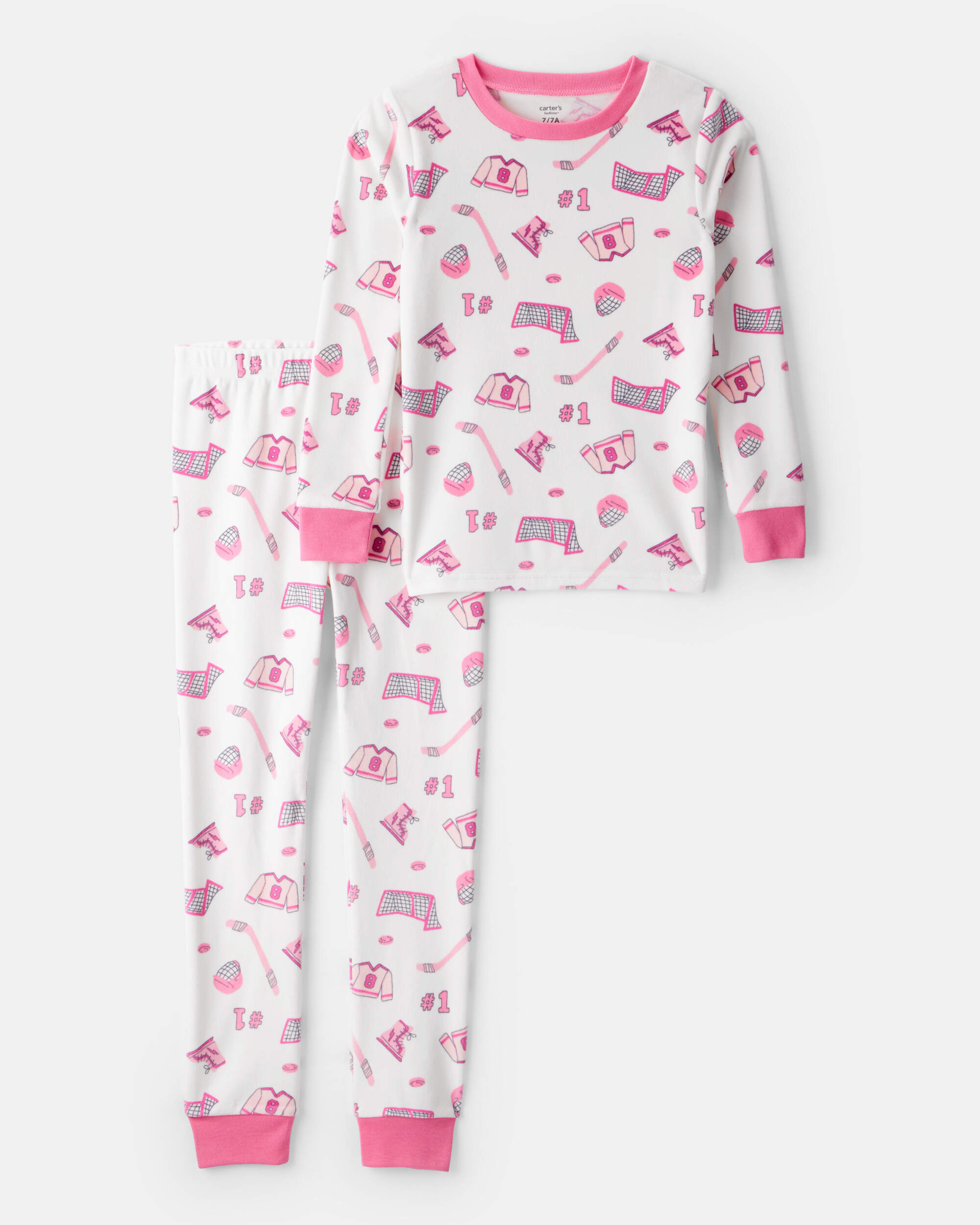 Girls Hockey Print  DreamPlush Long-Sleeve 2-Piece Pyjamas – Pink