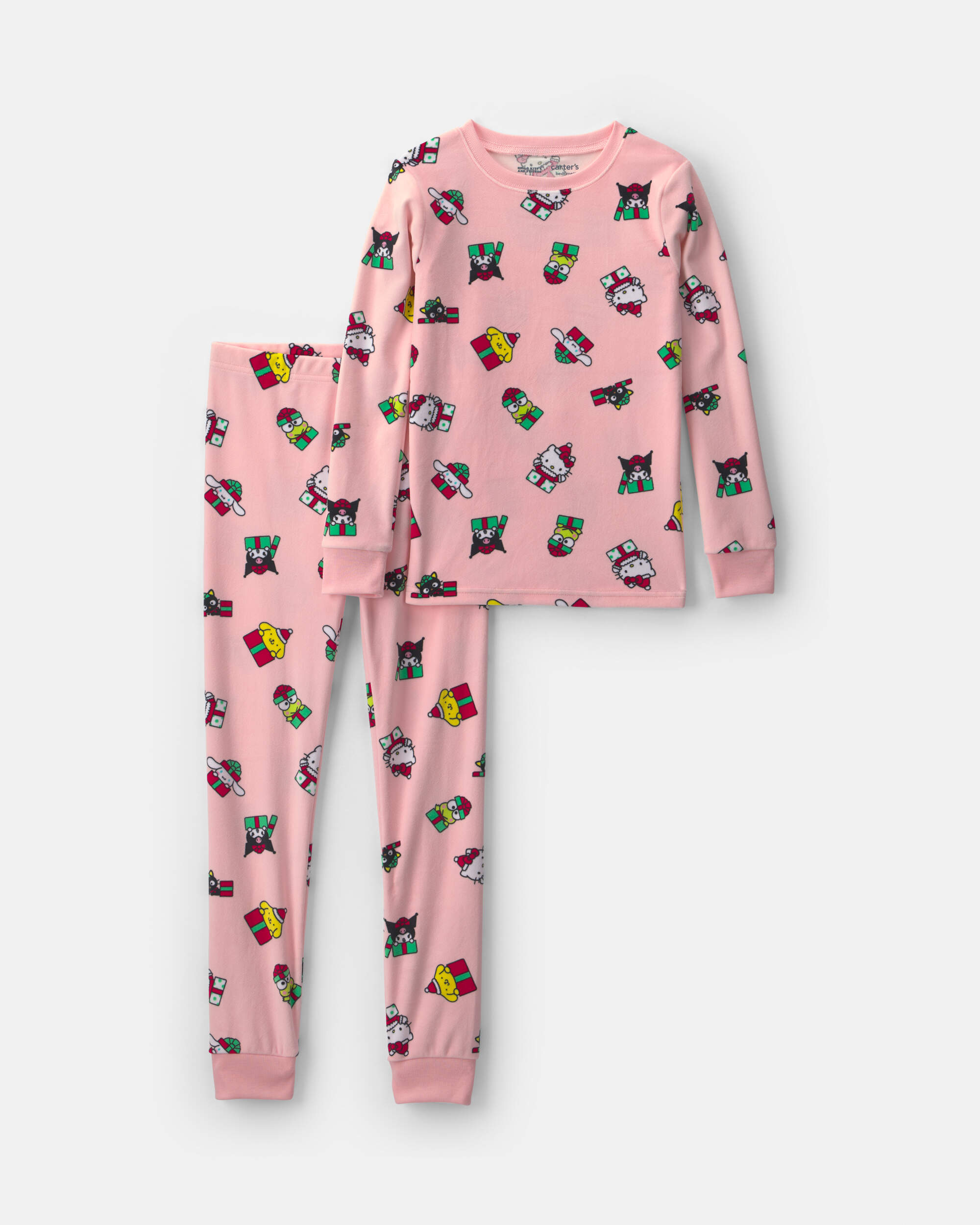 Girls 2-Piece Hello Kitty Heart Christmas DreamPlush Snug Fit Pyjama Set - Pink