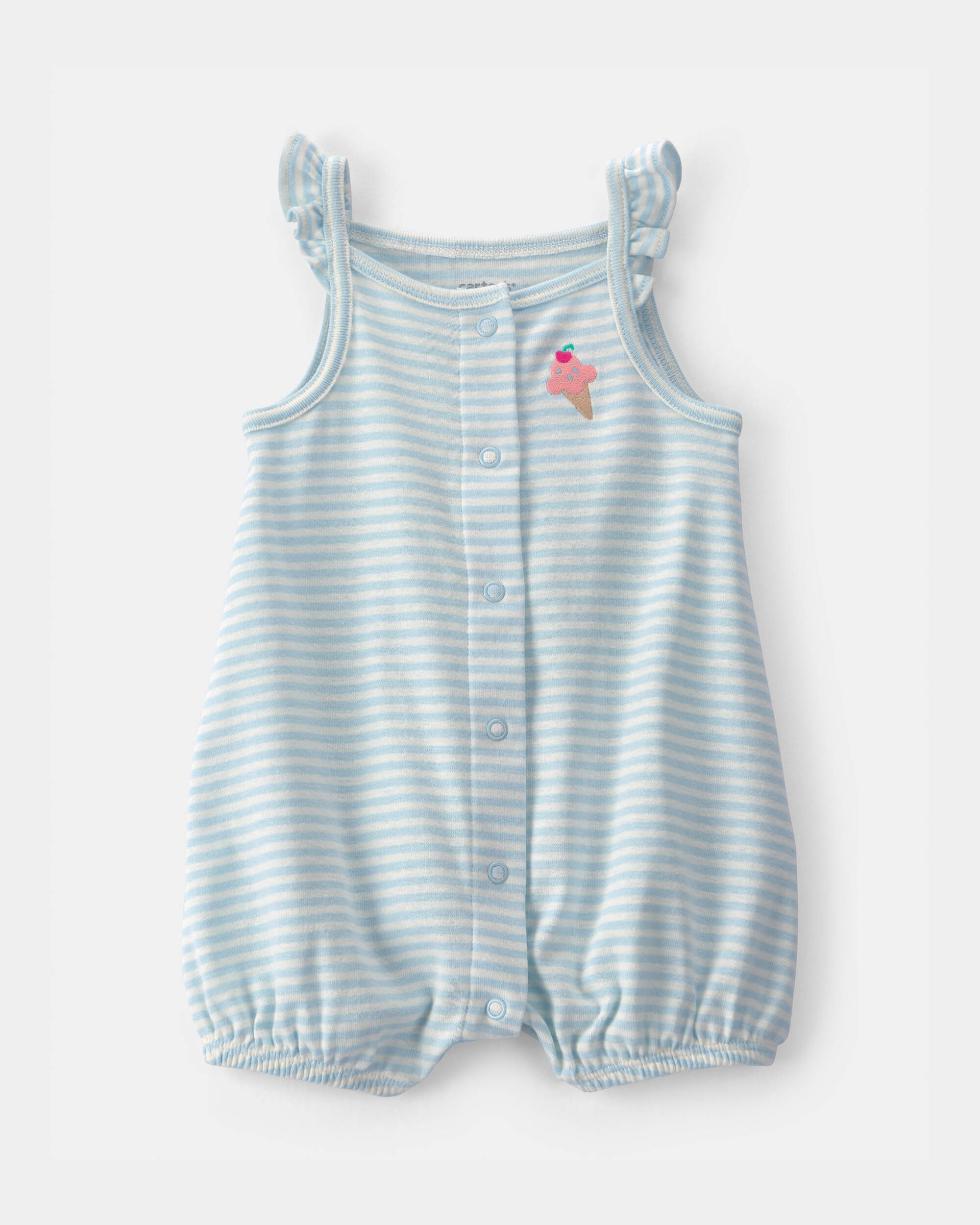 Baby Girl Striped Ice Cream Romper - Blue/White