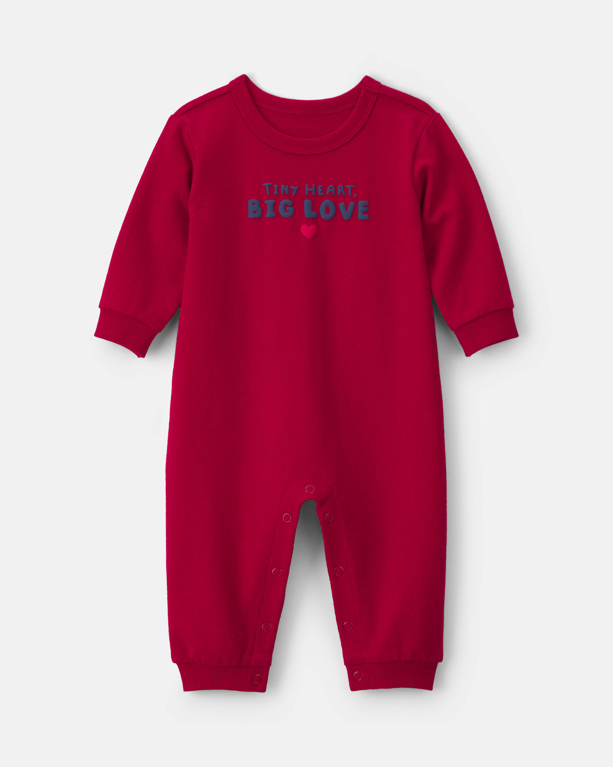 Baby 'Tiny Heart Big Love' Valentine's Day French Terry Long-Sleeve Jumpsuit - Red