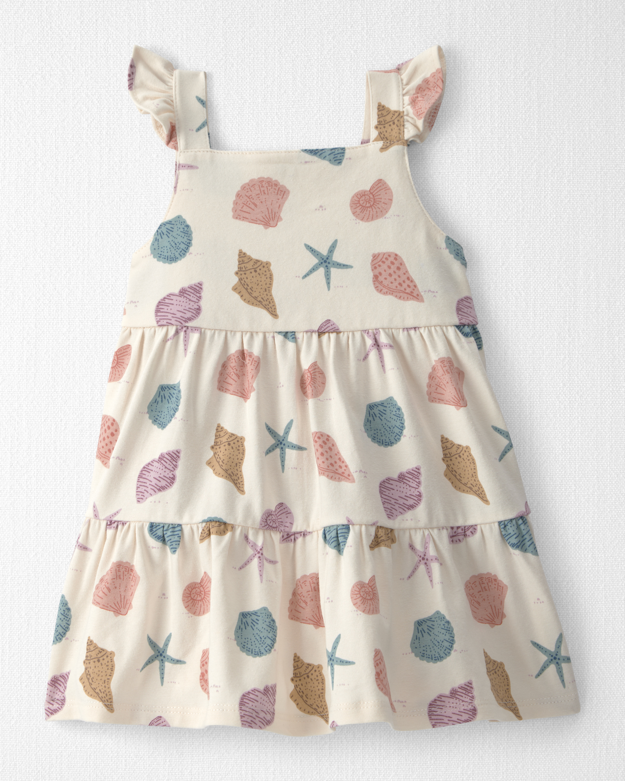 Baby Girl Organic Cotton Tiered Dress Seashells