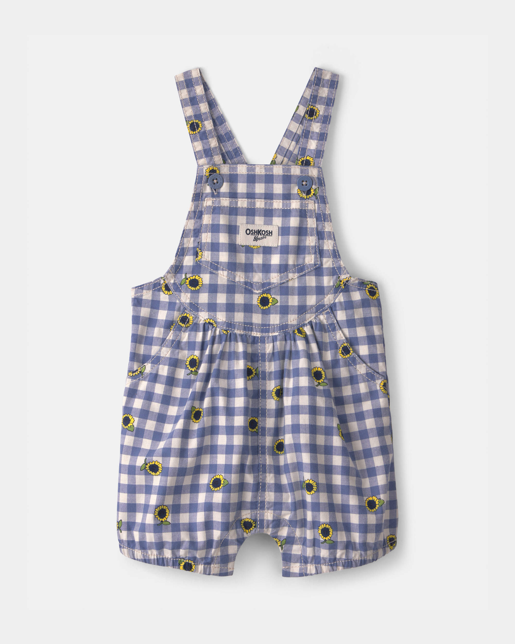 Baby Girl Sunflower Gingham Shortall - Blue | Carter's Oshkosh Canada