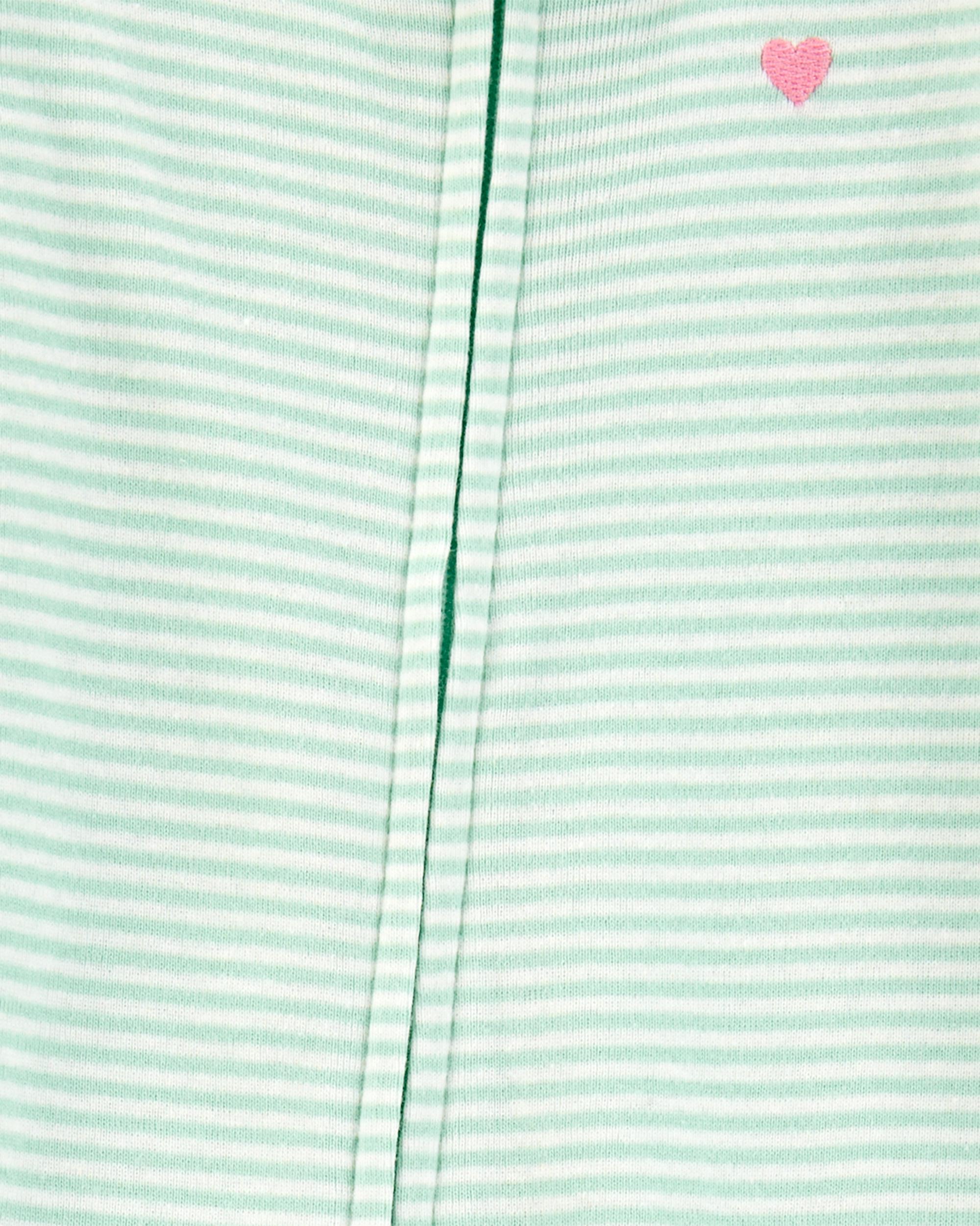 Toddler Girl Striped Snug Fit Cotton Footie 1-Piece Pyjamas - Green
