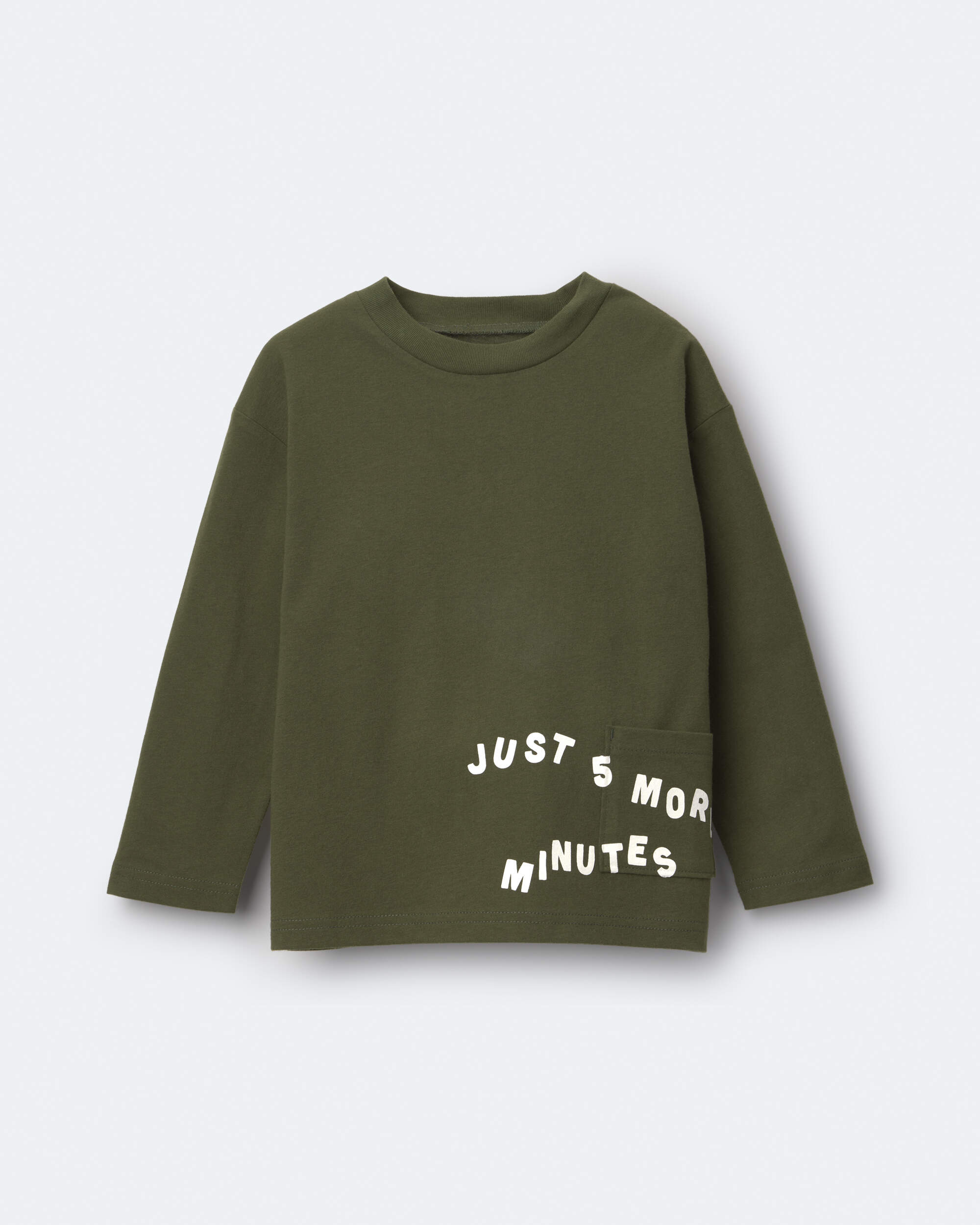 Toddler 'Just 5 More Minutes' Long-Sleeve Relaxed Graphic Tee - Olive