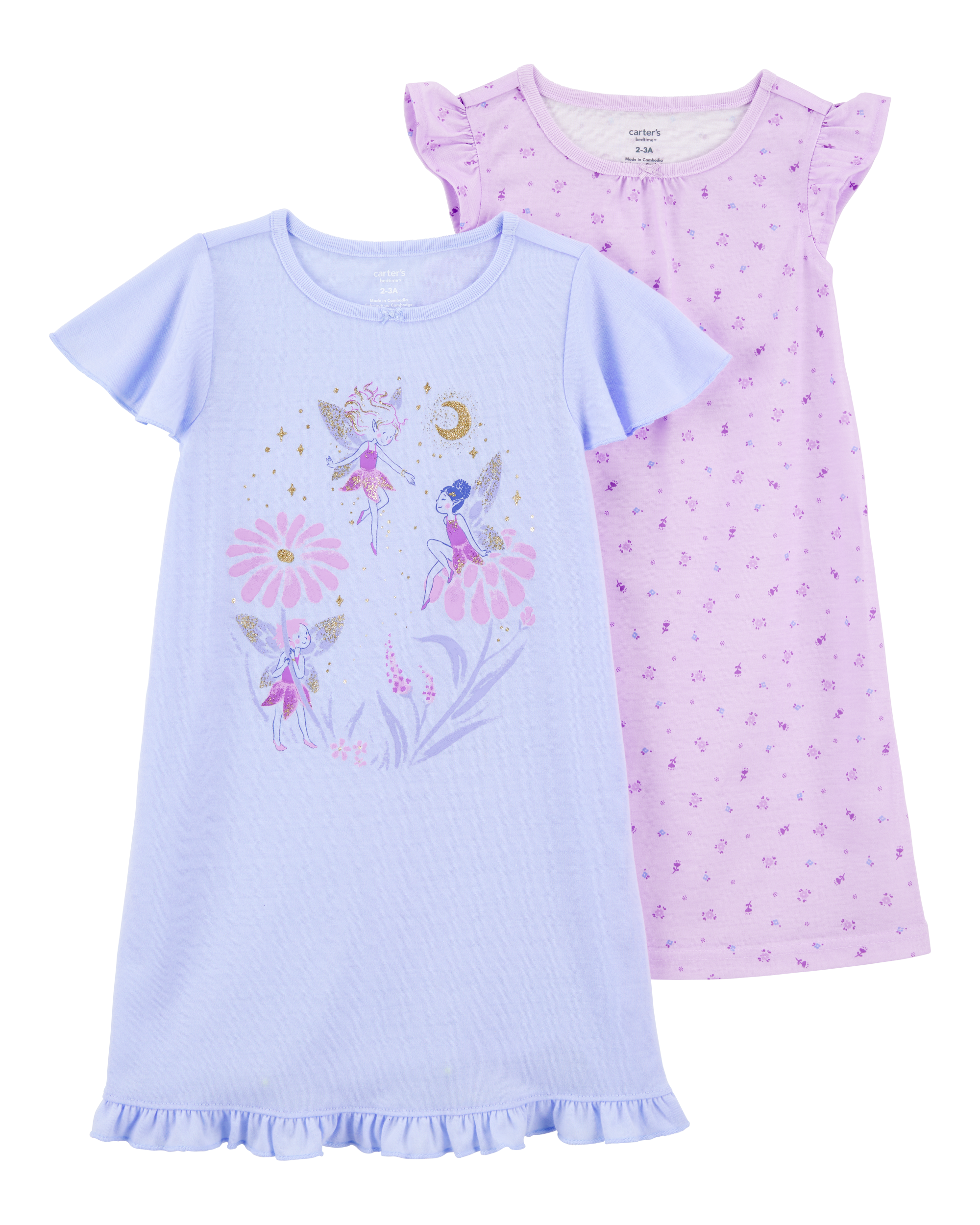 Girls 2-Pack Floral Fairy Nightgowns