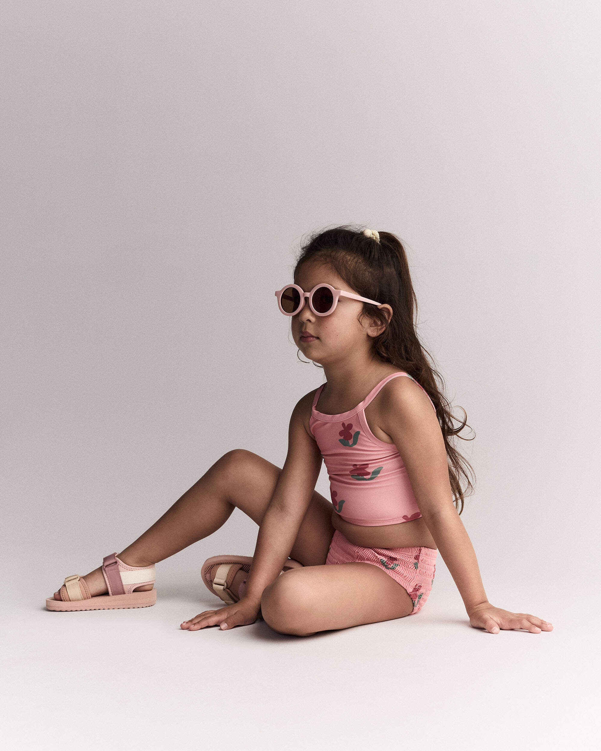 Toddler Girl Smocked Tankini Floral Print - Pink